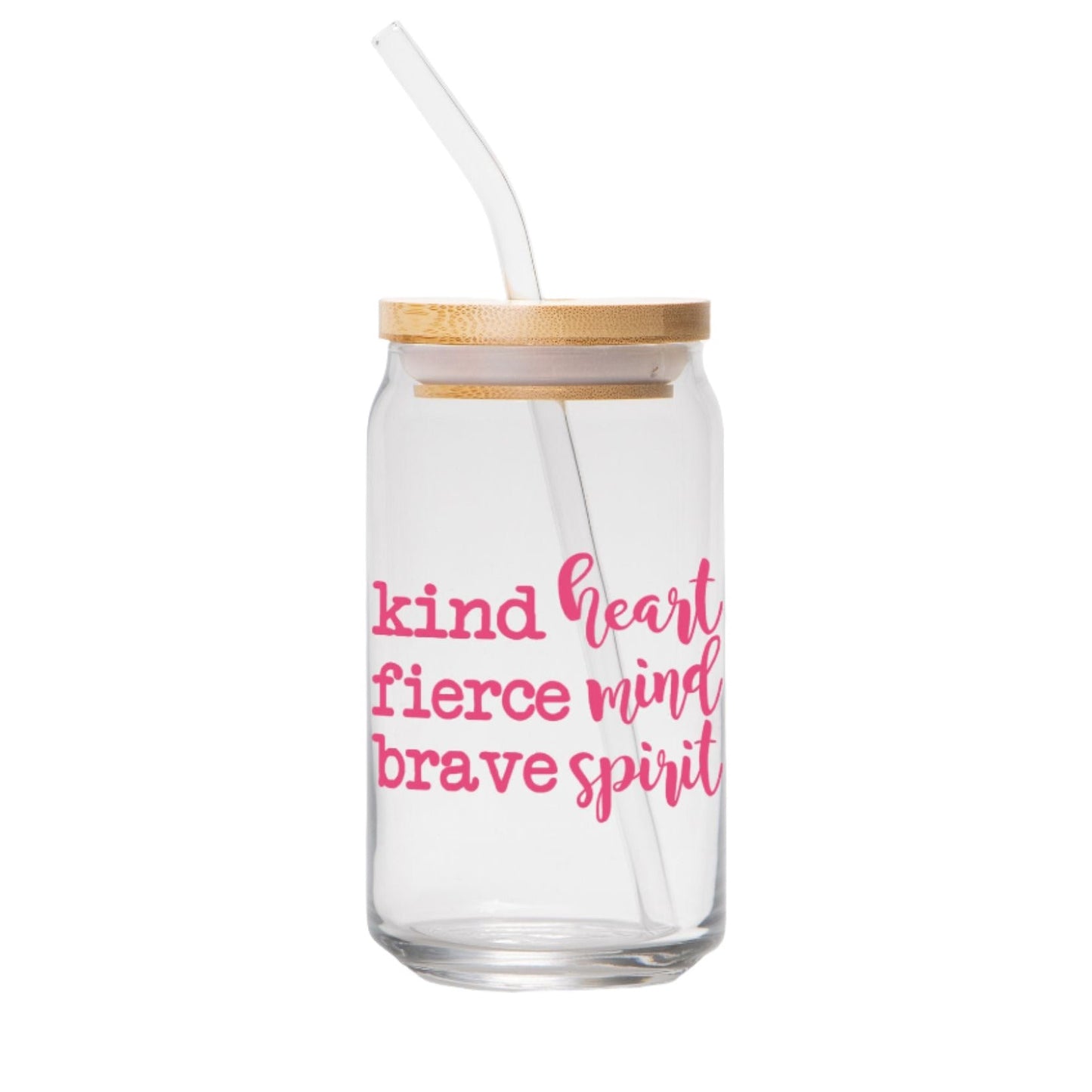 Kind Heart Fierce Mind Brave Spirit Glass Can 16oz - Pink-Luxe Palette