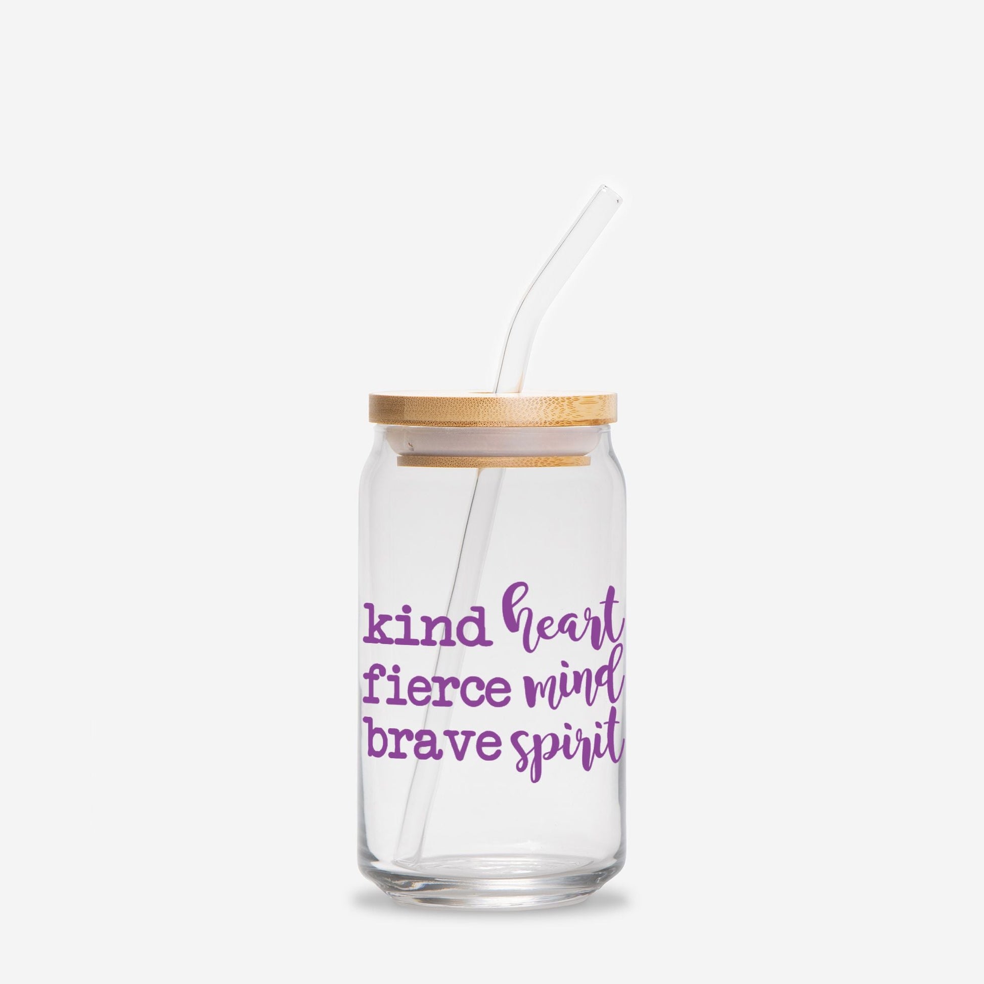 Kind Heart Fierce Mind Brave Spirit Glass Can 16oz - Purple-Luxe Palette