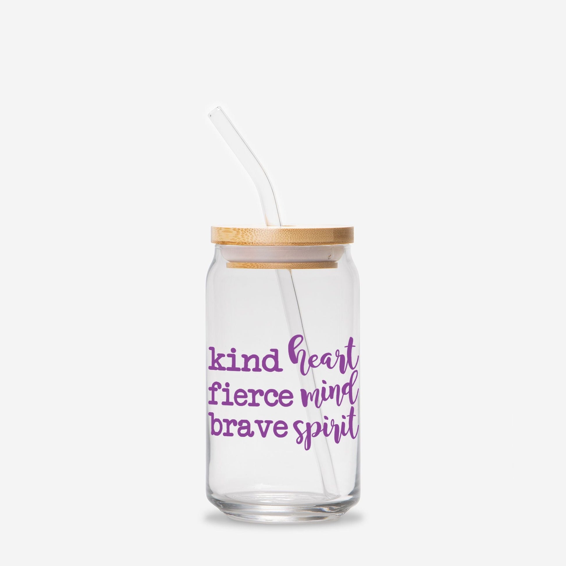 Kind Heart Fierce Mind Brave Spirit Glass Can 16oz - Purple-Luxe Palette