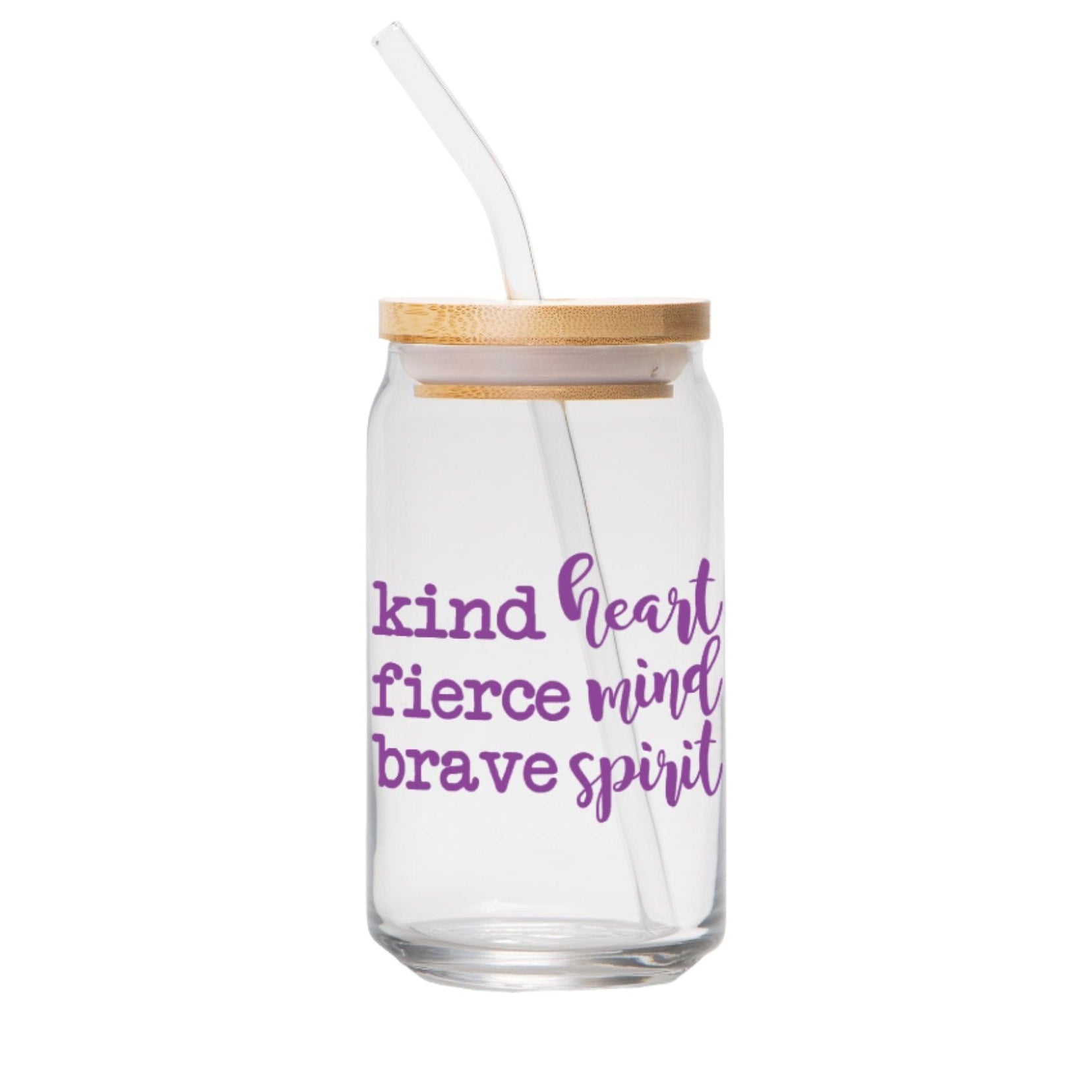 Kind Heart Fierce Mind Brave Spirit Glass Can 16oz - Purple-Luxe Palette