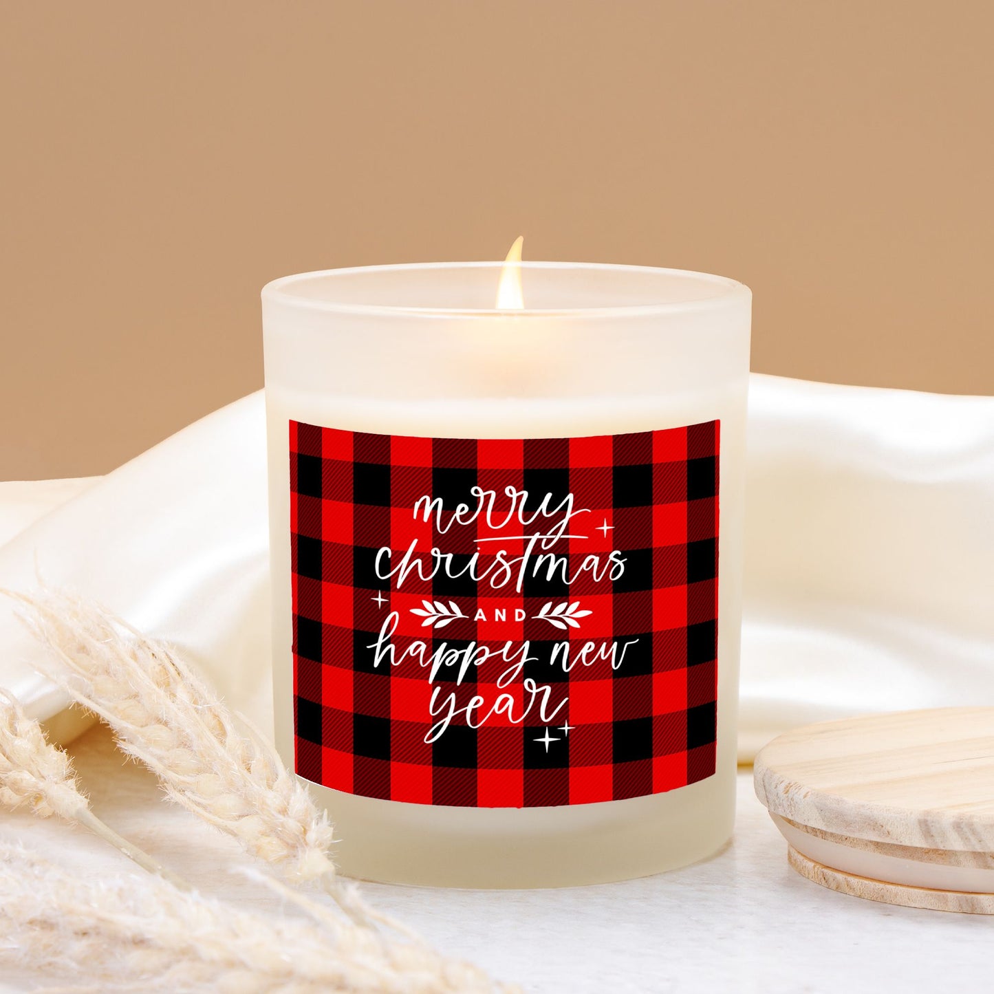 Merry Christmas and Happy New Year Candle | Red Buffalo Plaid, 11oz Hand-Poured Soy Wax | Holiday Party Gift & Christmas Decor-Luxe Palette