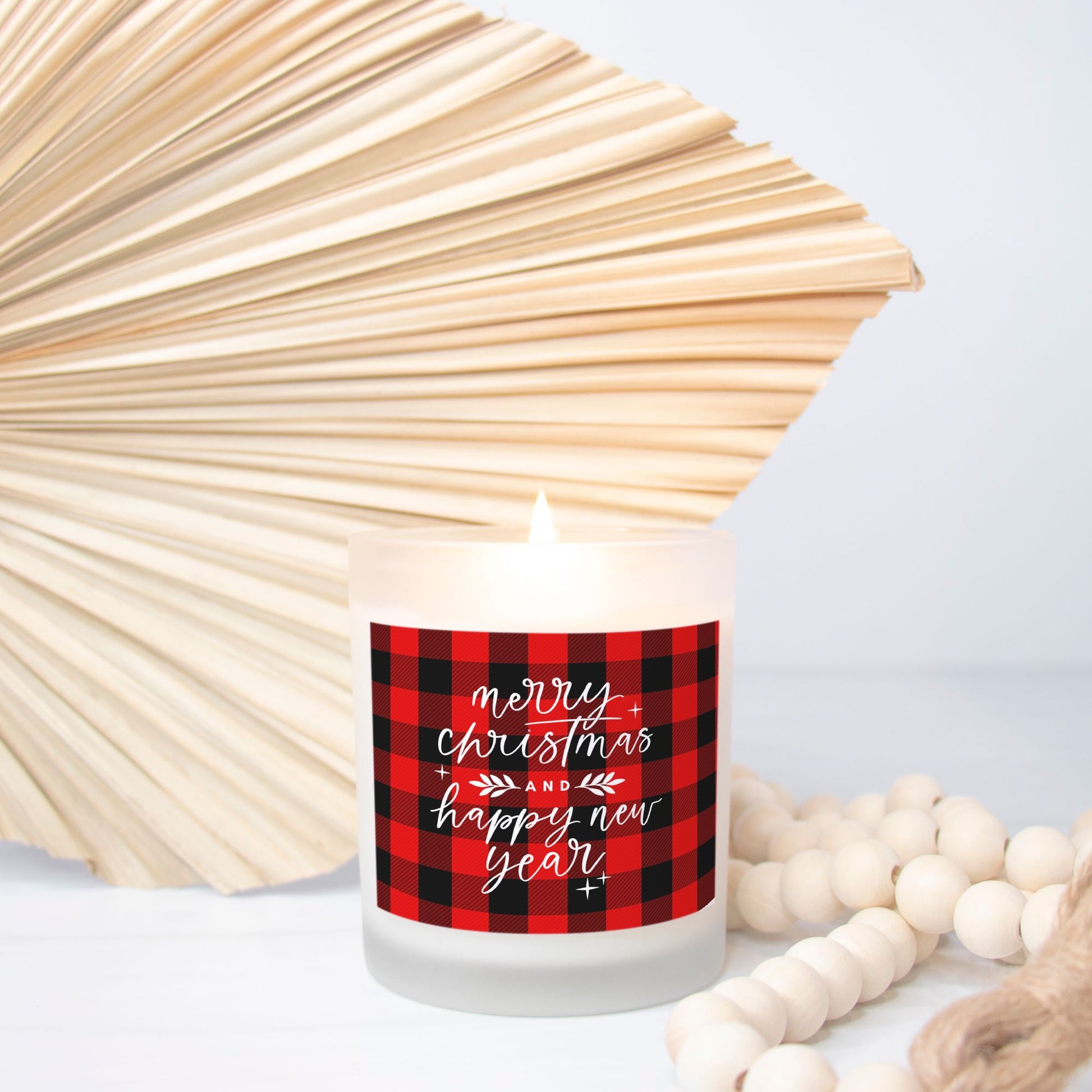 Merry Christmas and Happy New Year Candle | Red Buffalo Plaid, 11oz Hand-Poured Soy Wax | Holiday Party Gift & Christmas Decor-Luxe Palette