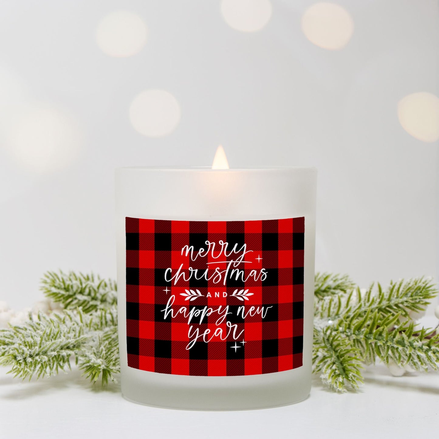 Merry Christmas and Happy New Year Candle | Red Buffalo Plaid, 11oz Hand-Poured Soy Wax | Holiday Party Gift & Christmas Decor-Luxe Palette