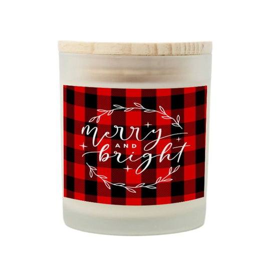 Merry and Bright Christmas Candle | Red Buffalo Plaid, 11oz Hand-Poured Soy Wax | Holiday Party Gift & Christmas Deco-Luxe Palette