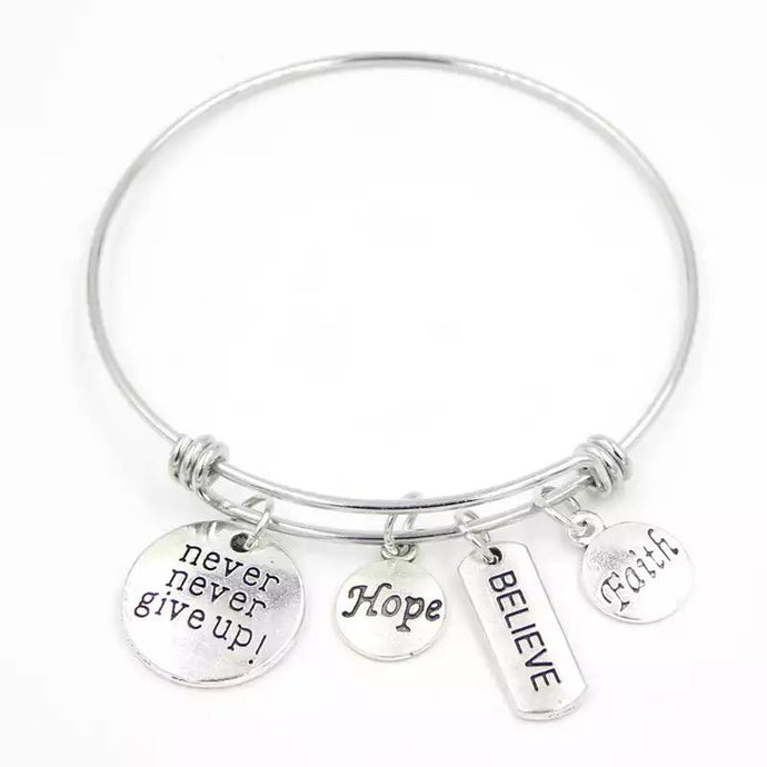 Never Give Up Hope Believe Faith Charm Bracelet - Inspirational Jewelry-Luxe Palette