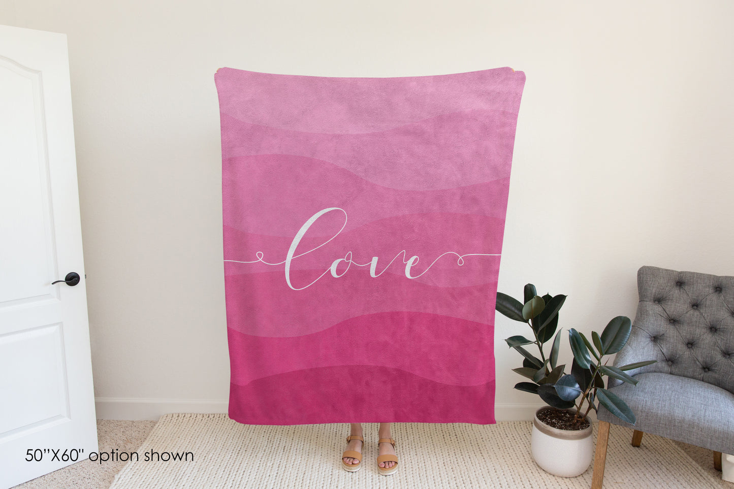 Pink Love Ombre Waves Inspirational Quote Blanket-Luxe Palette