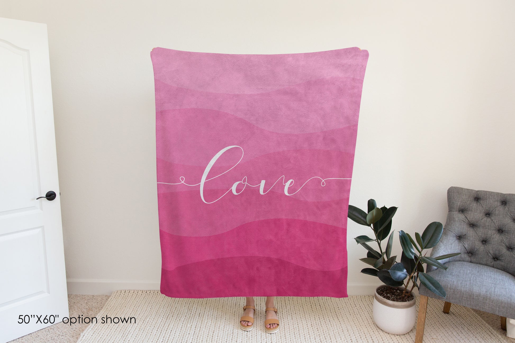 Pink Love Ombre Waves Inspirational Quote Blanket-Luxe Palette
