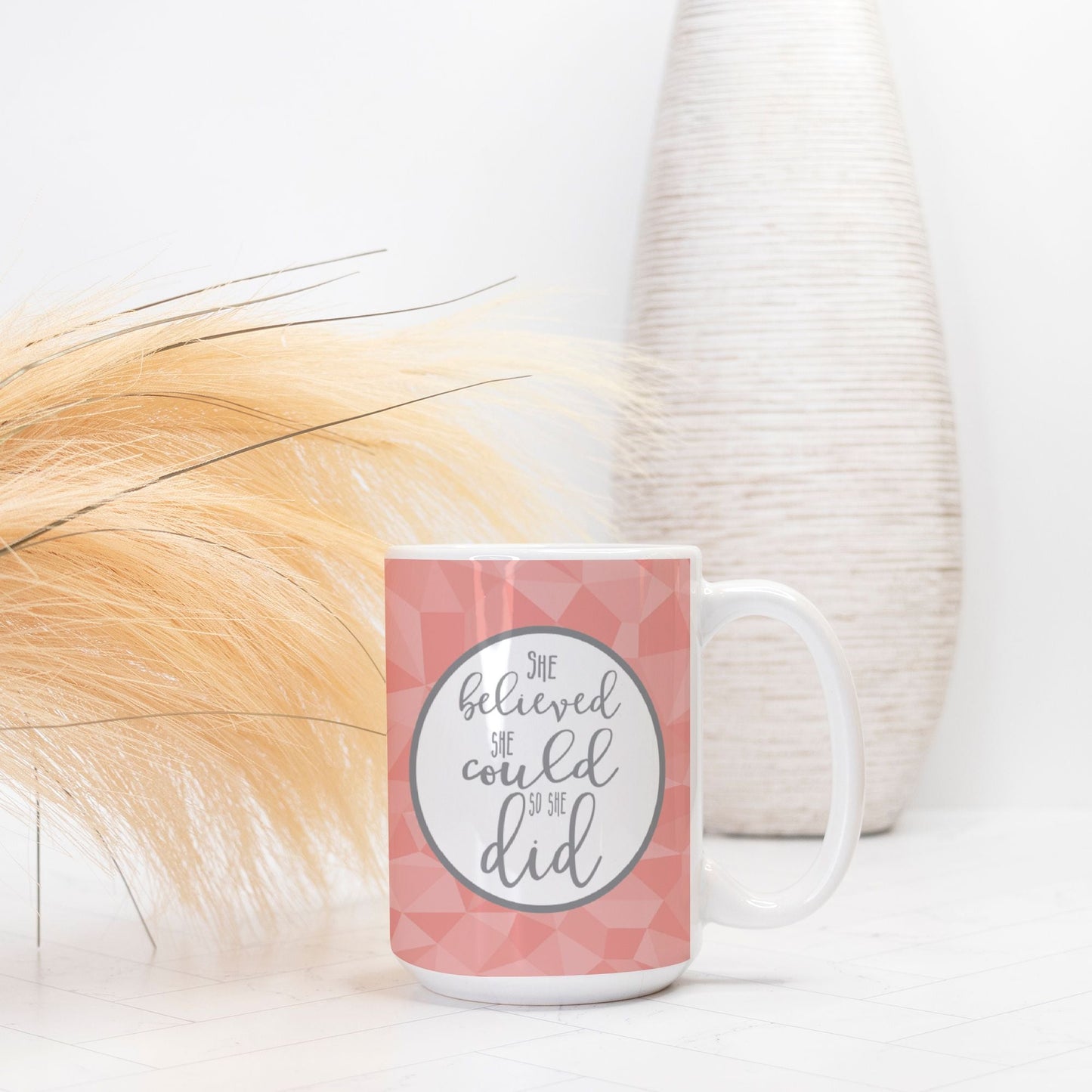 She Believed She Could So She Did 15oz Ceramic Mug | Inspirational Coffee Mug | Motivational Gift for Women-Luxe Palette