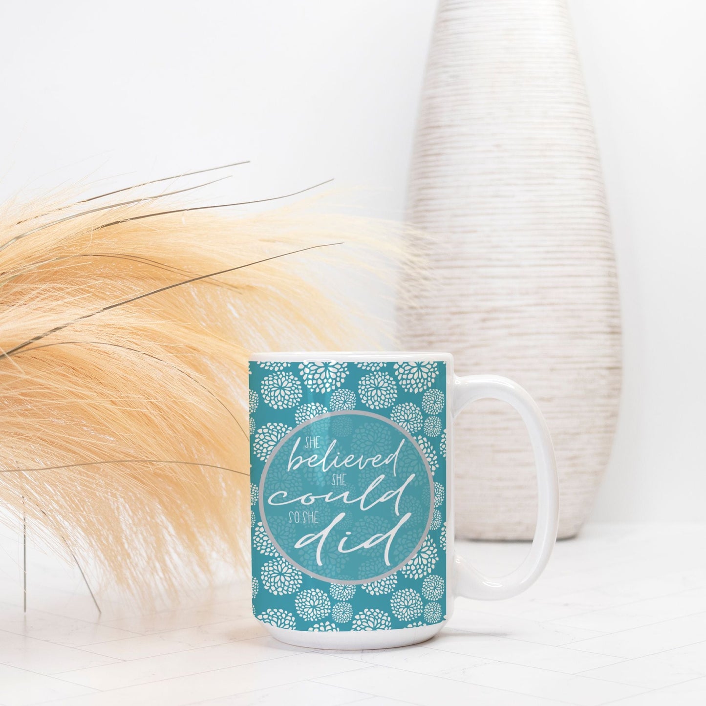 She Believed She Could So She Did 15oz Motivational Mug | Inspirational Ceramic Coffee Cup for Strong Women-Luxe Palette