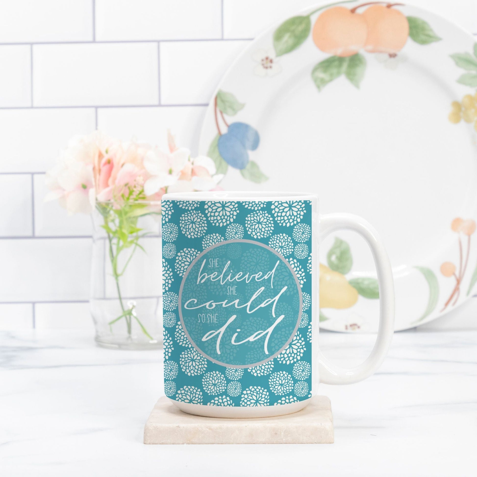 She Believed She Could So She Did 15oz Motivational Mug | Inspirational Ceramic Coffee Cup for Strong Women-Luxe Palette