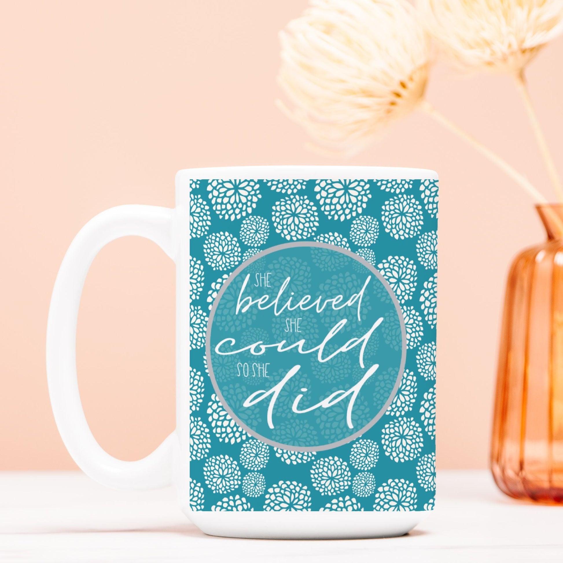 She Believed She Could So She Did 15oz Motivational Mug | Inspirational Ceramic Coffee Cup for Strong Women-Luxe Palette