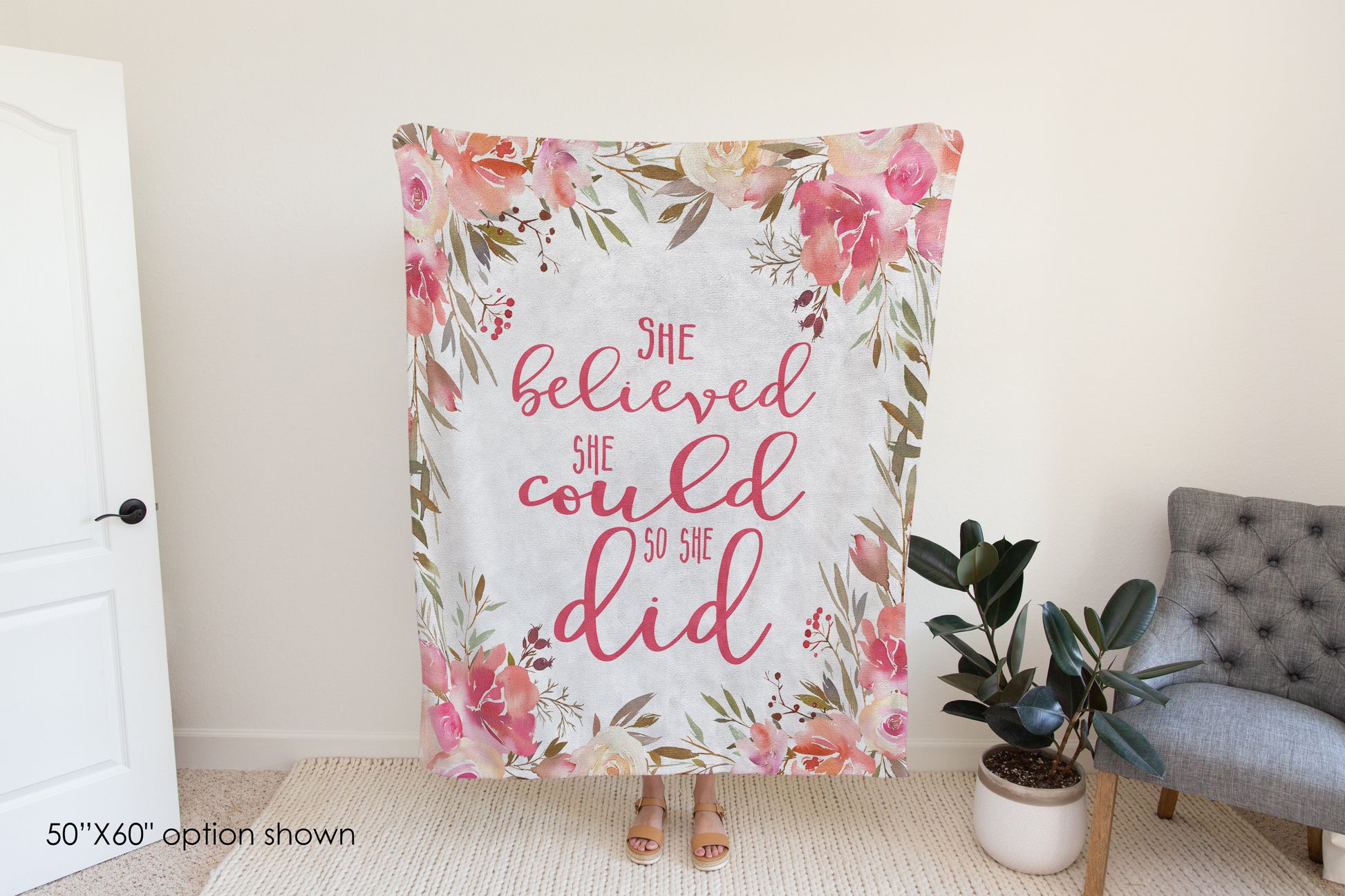She Believed She Could So She Did Blanket, Inspirational Baby Girl & Encouragement Gift-Luxe Palette