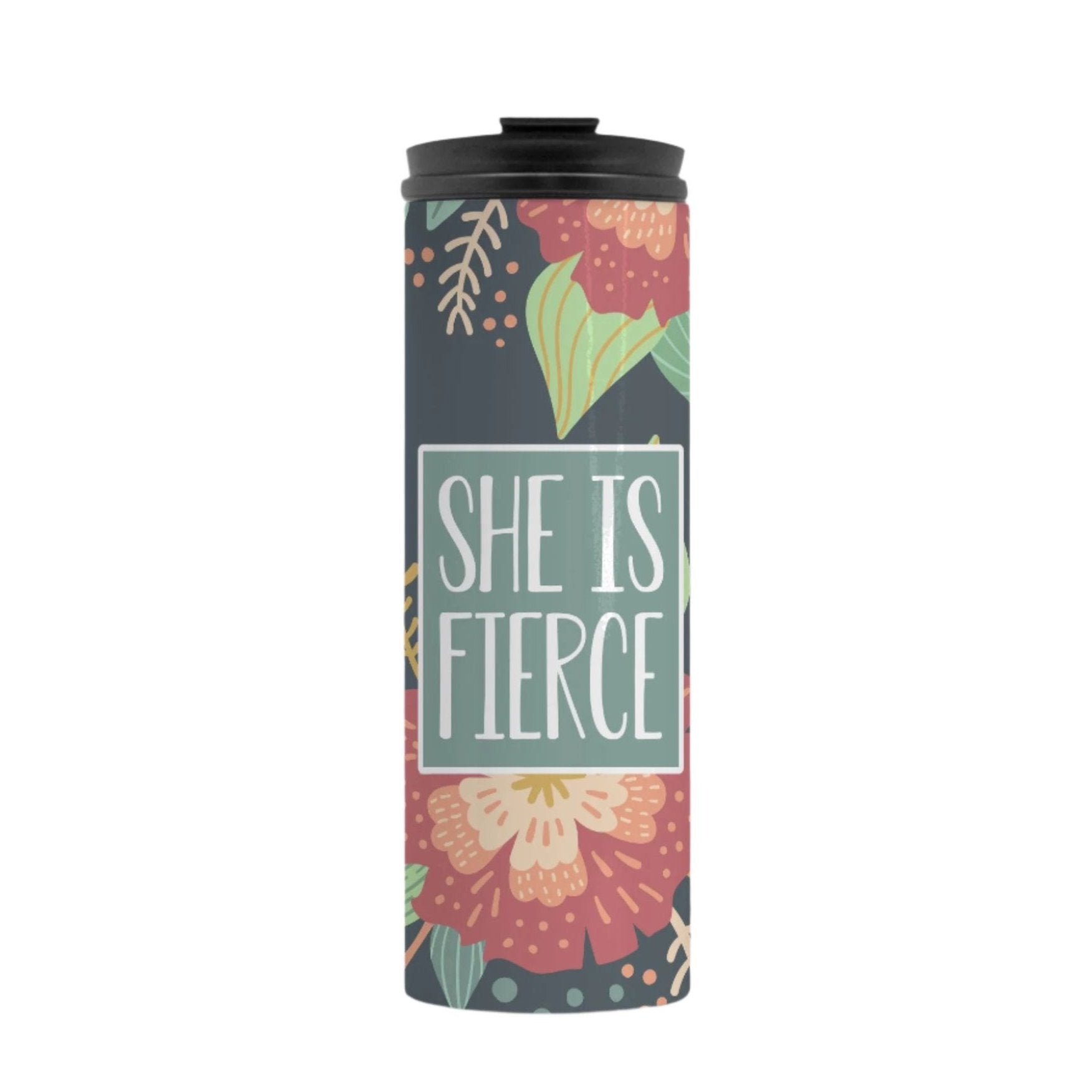 She Is FIerce Floral Travel Thermal Mug | Inspirational Drinkware-Luxe Palette