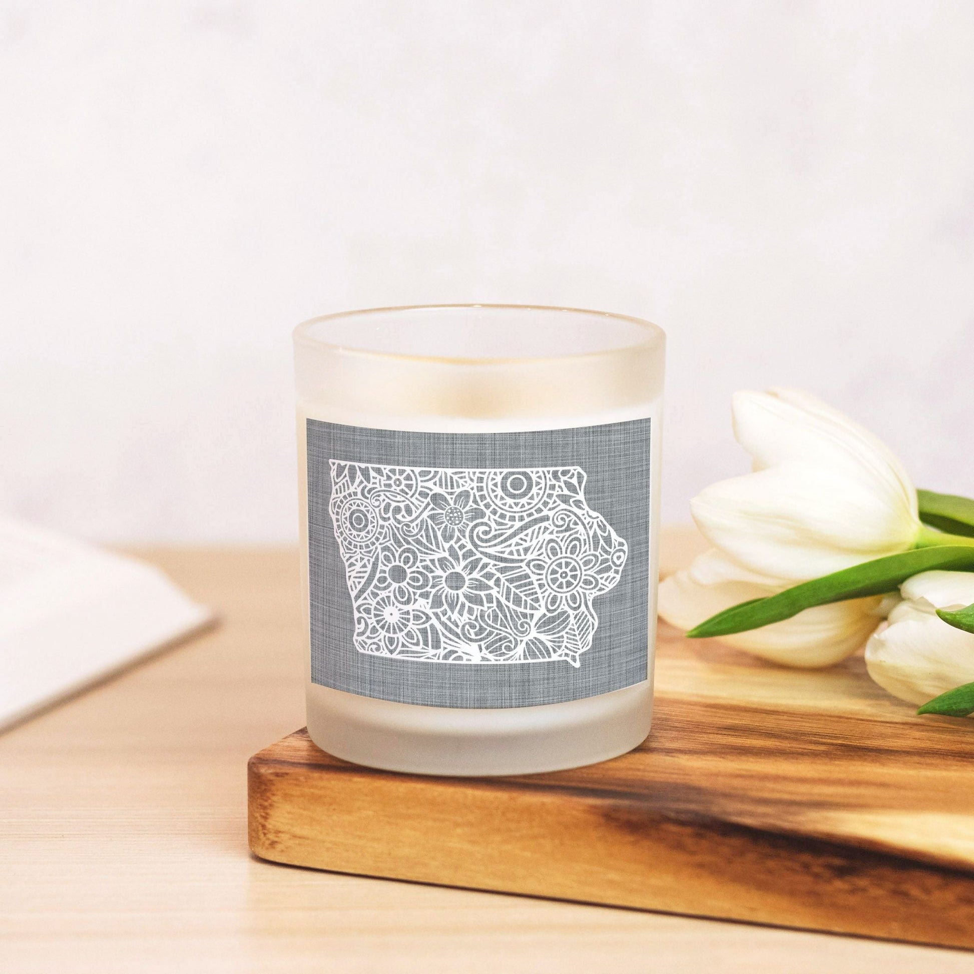 State Mandala Candle with Gray Background-Luxe Palette