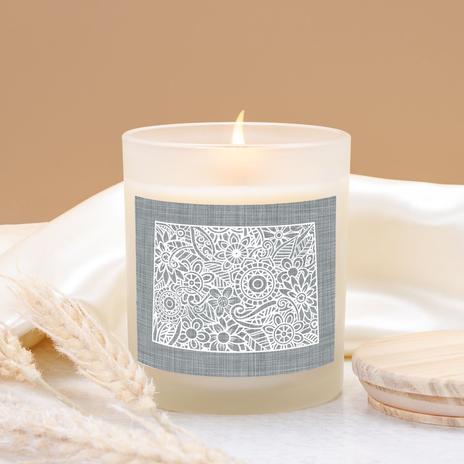 State Mandala Candle with Gray Background-Luxe Palette