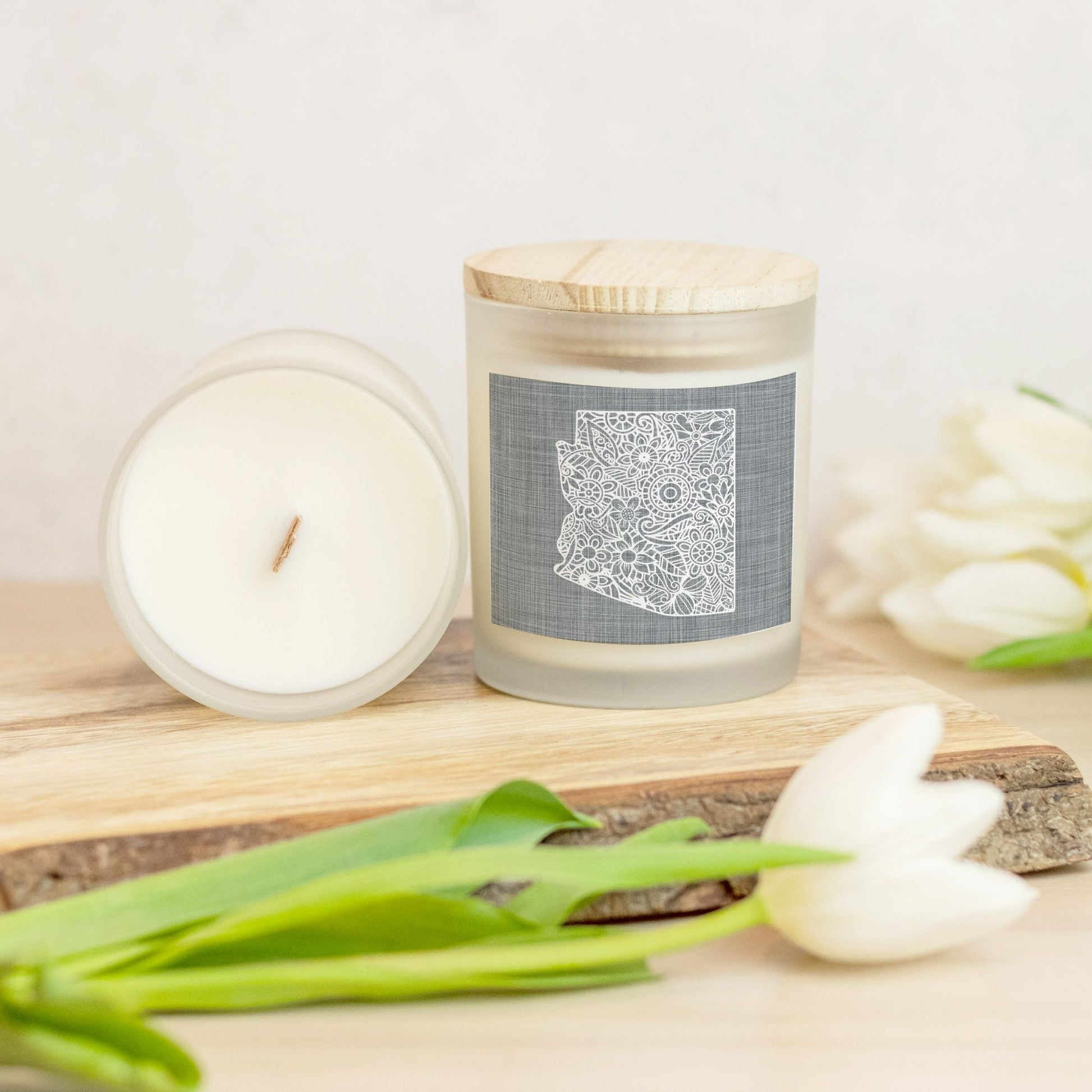 State Mandala Candle with Gray Background-Luxe Palette