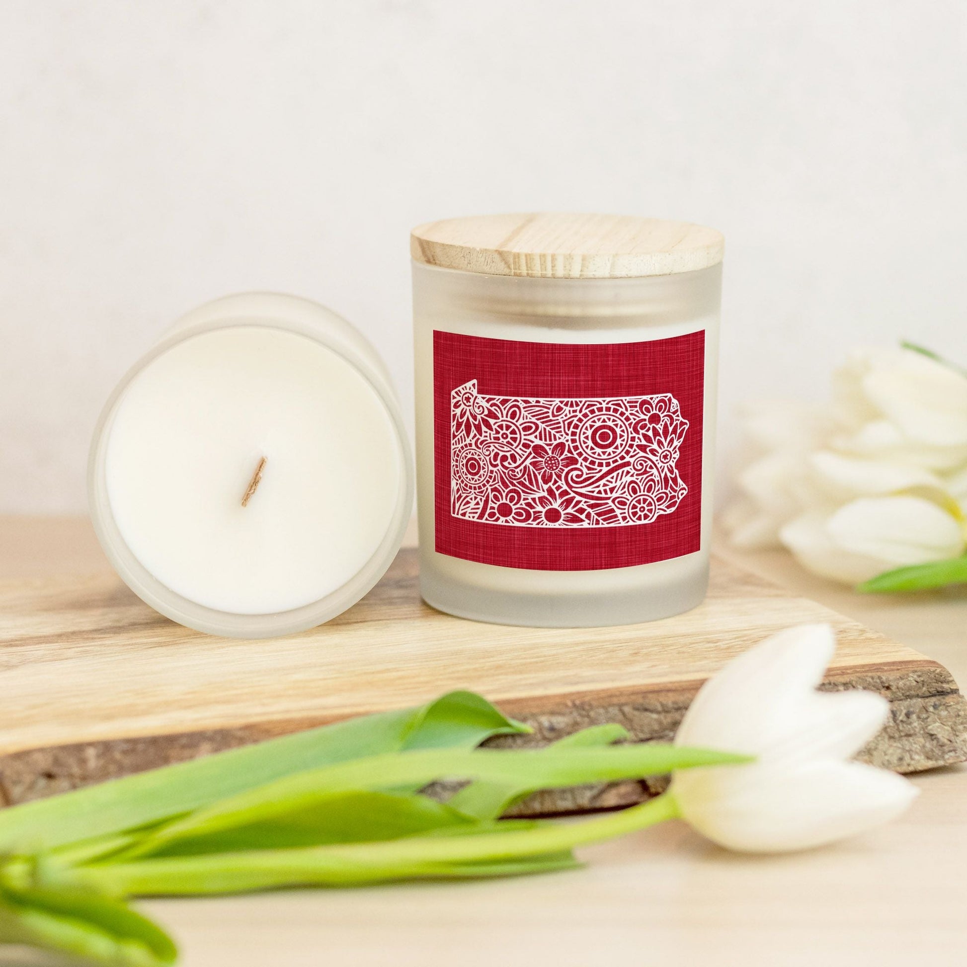 State Mandala Candle with Red Background-Luxe Palette