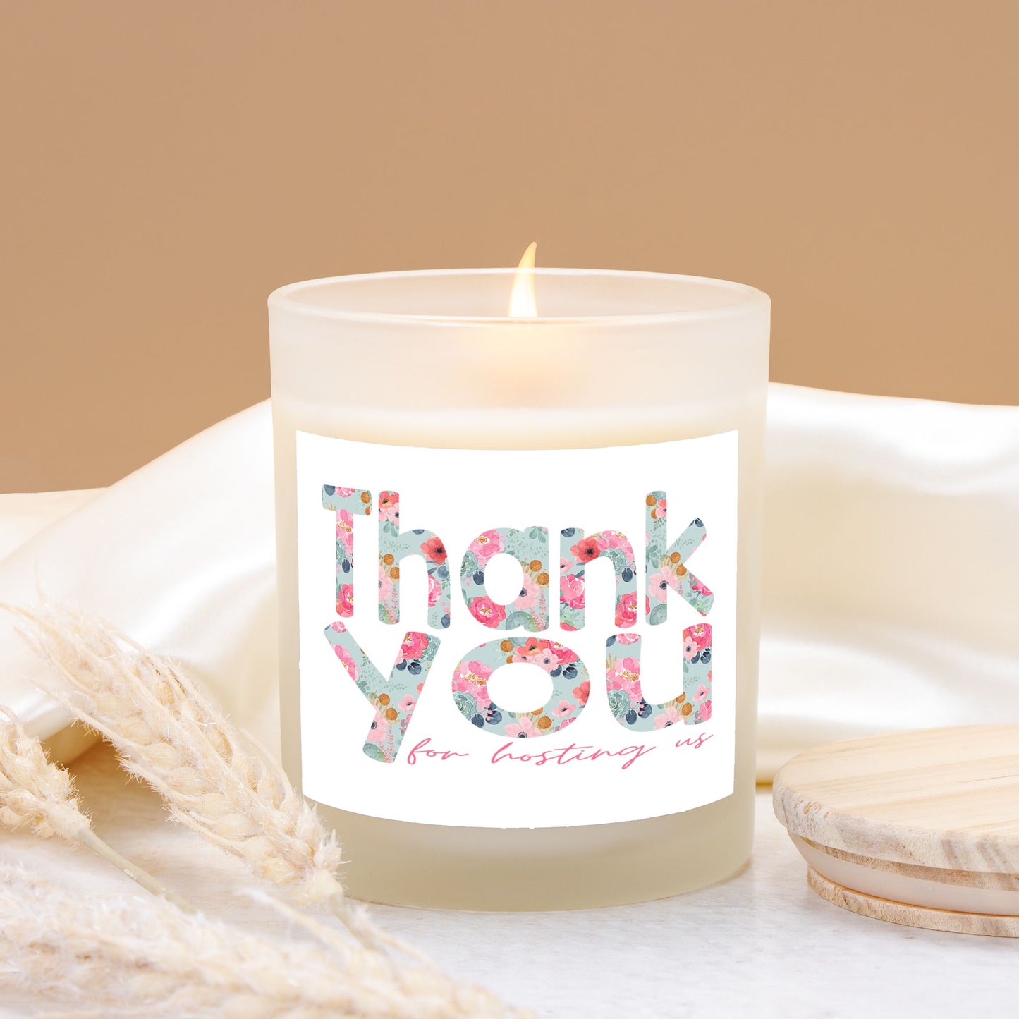 Thank You Candle | Hand-Poured 11oz Soy Wax, Floral Design in Frosted Glass | Perfect Host Gift or Appreciation Gift-Luxe Palette