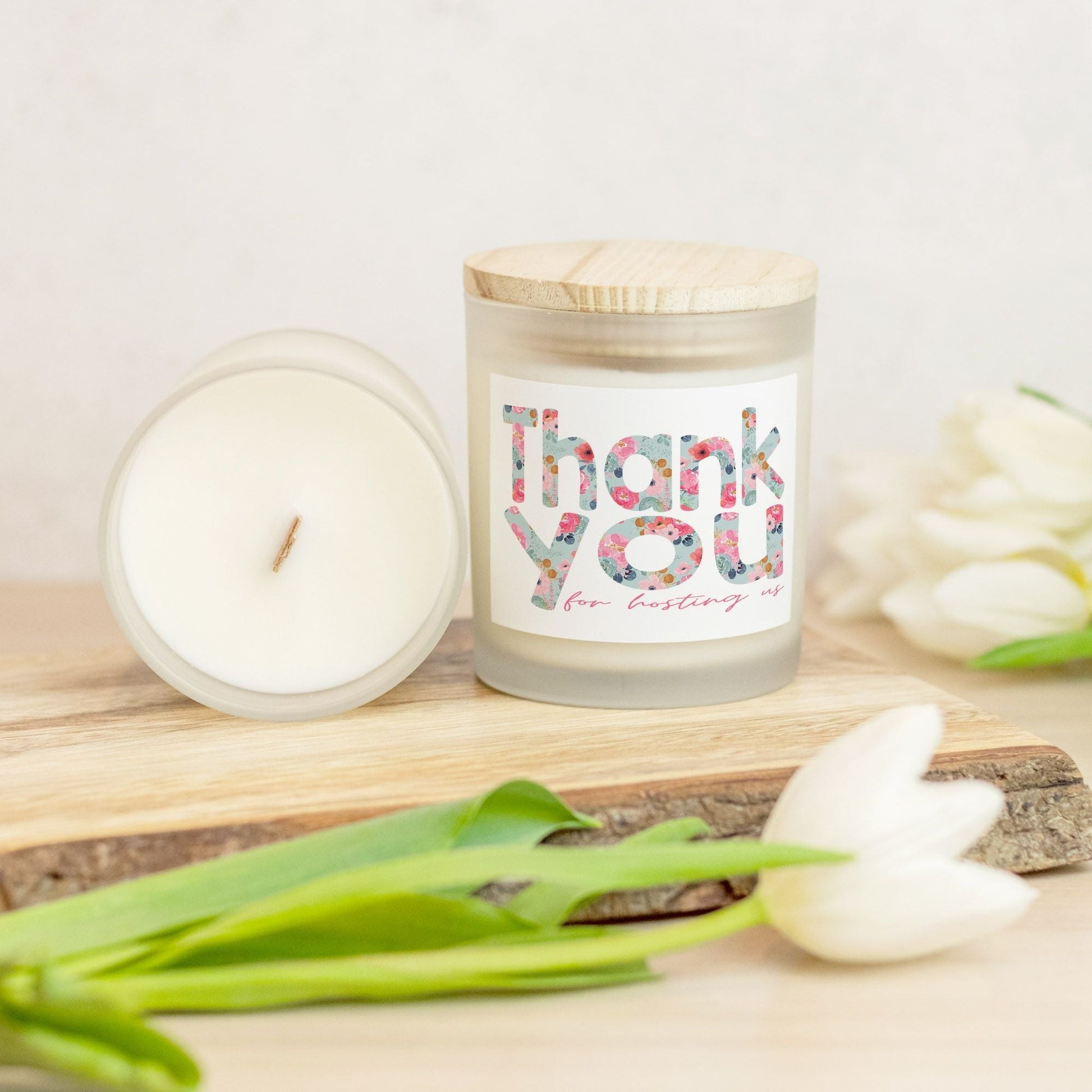 Thank You Candle | Hand-Poured 11oz Soy Wax, Floral Design in Frosted Glass | Perfect Host Gift or Appreciation Gift-Luxe Palette