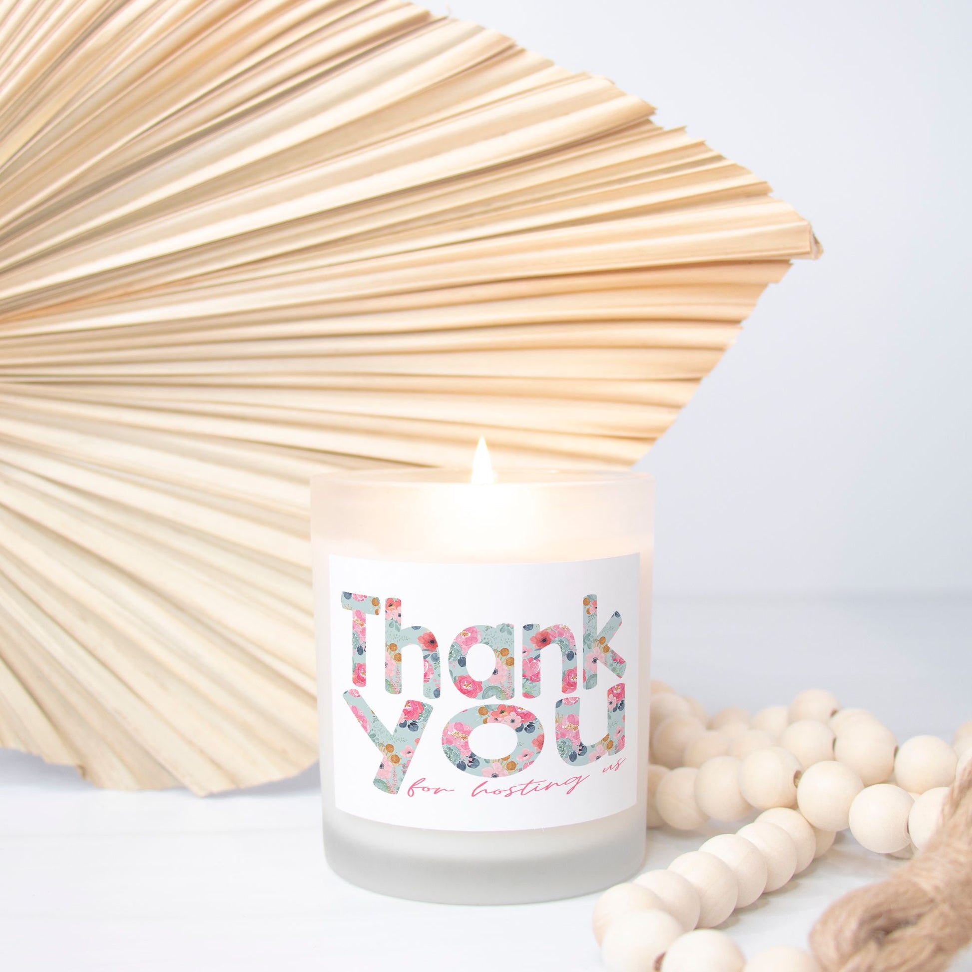 Thank You Candle | Hand-Poured 11oz Soy Wax, Floral Design in Frosted Glass | Perfect Host Gift or Appreciation Gift-Luxe Palette