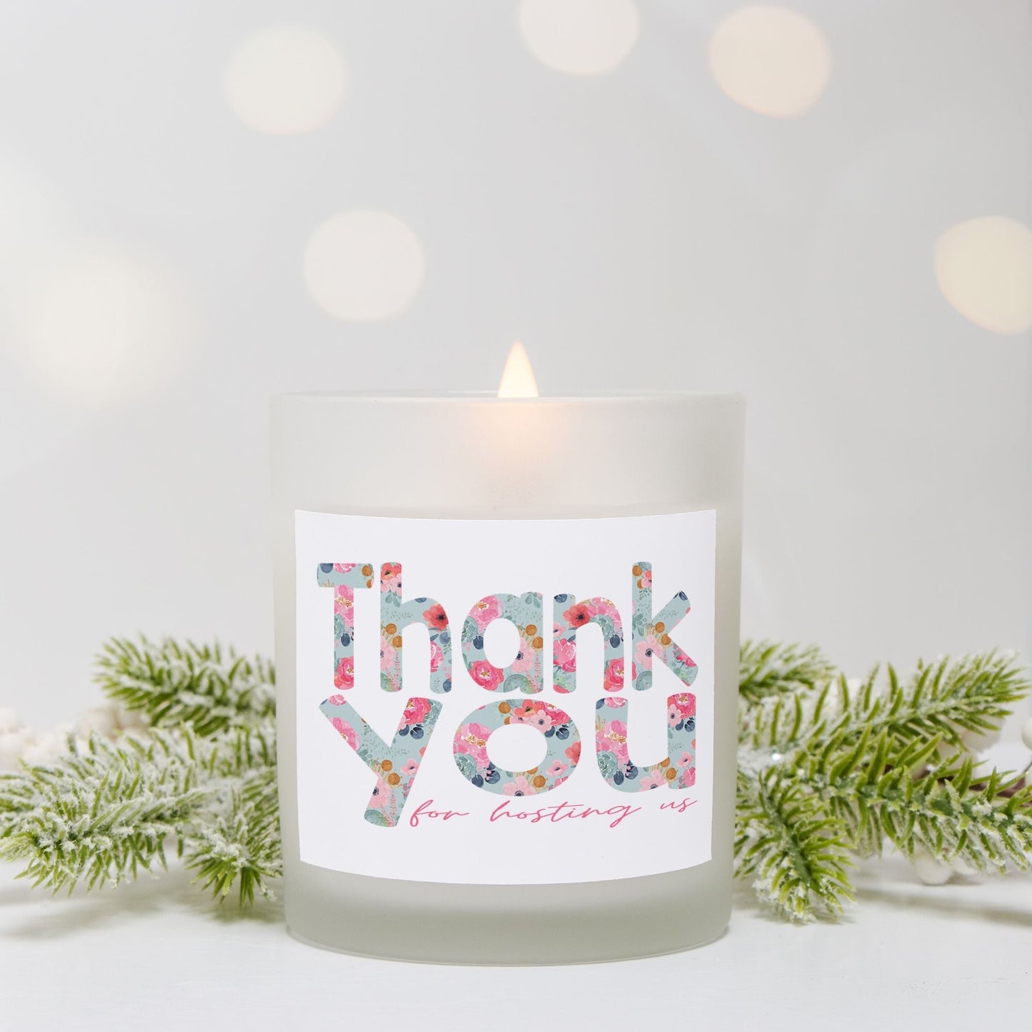 Thank You Candle | Hand-Poured 11oz Soy Wax, Floral Design in Frosted Glass | Perfect Host Gift or Appreciation Gift-Luxe Palette