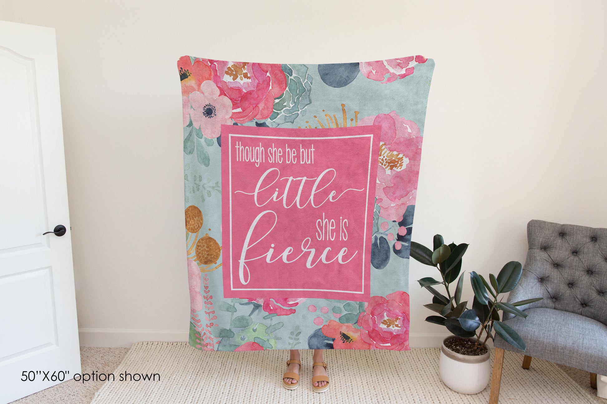 Though She Be But Little She Is Fierce Blanket, Baby Girl Gift, Inspirational Quote Throw-Luxe Palette