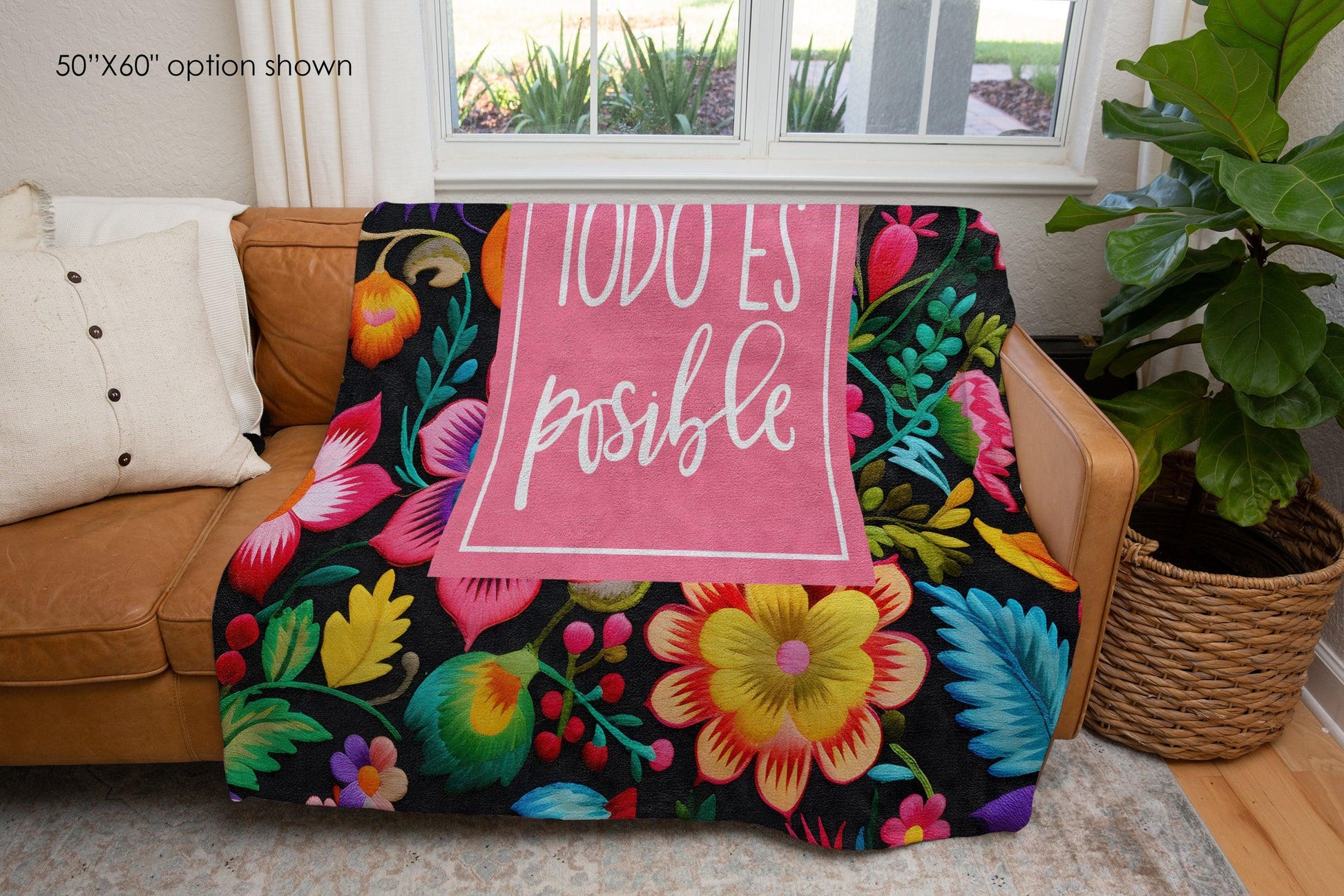 Todo es Posible Brushed Fleece Blanket | Inspirational Floral Design, Latino Heritage Gift, Motivational Comfort for Get Well & Cancer Support-Luxe Palette