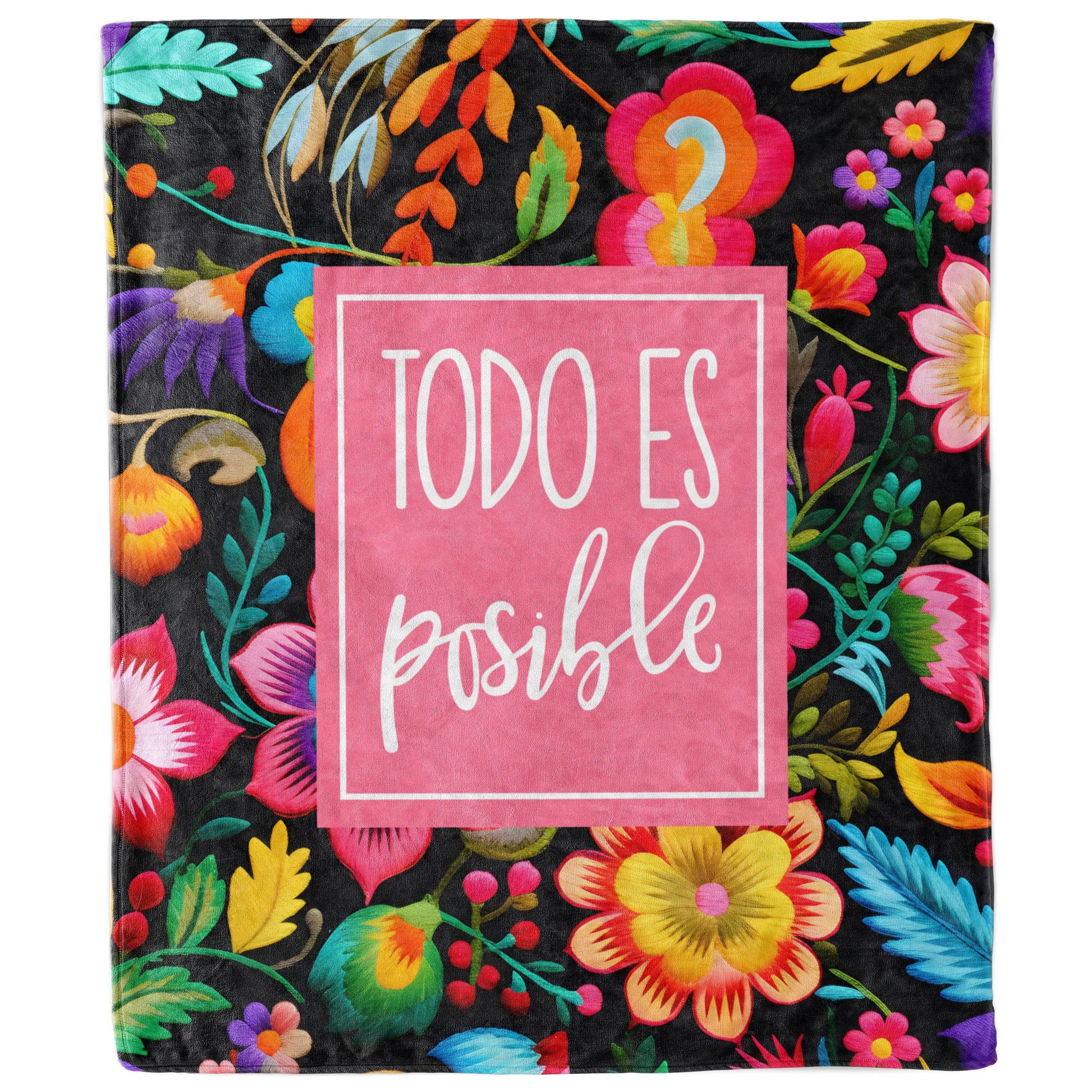 Todo es Posible Brushed Fleece Blanket | Inspirational Floral Design, Latino Heritage Gift, Motivational Comfort for Get Well & Cancer Support-Luxe Palette