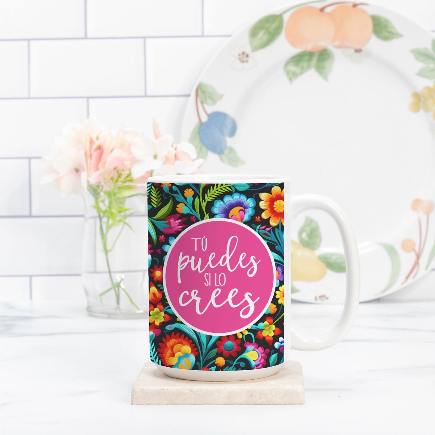 Tú Puedes Si Lo Crees 15oz Ceramic Mug | Inspirational Spanish Coffee Mug | Motivational Gift for Hispanic and Latinx Heritage-Luxe Palette