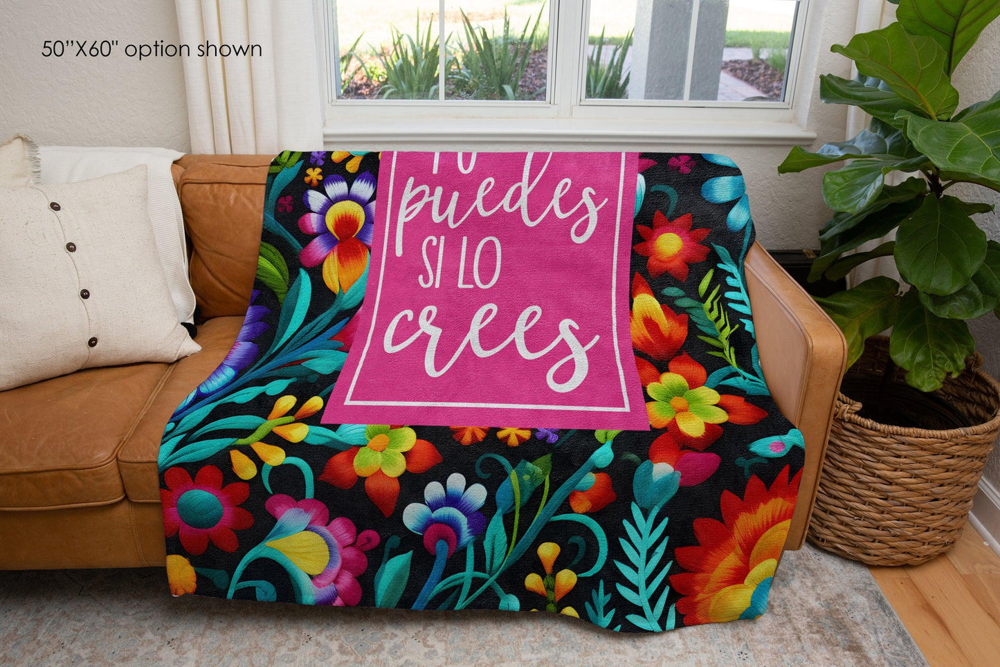 Tú Puedes Si Lo Crees Inspirational Fleece Blanket | Hispanic Heritage, Mexican Culture, Motivational Gift, Get Well & Cancer Support Blanket-Luxe Palette