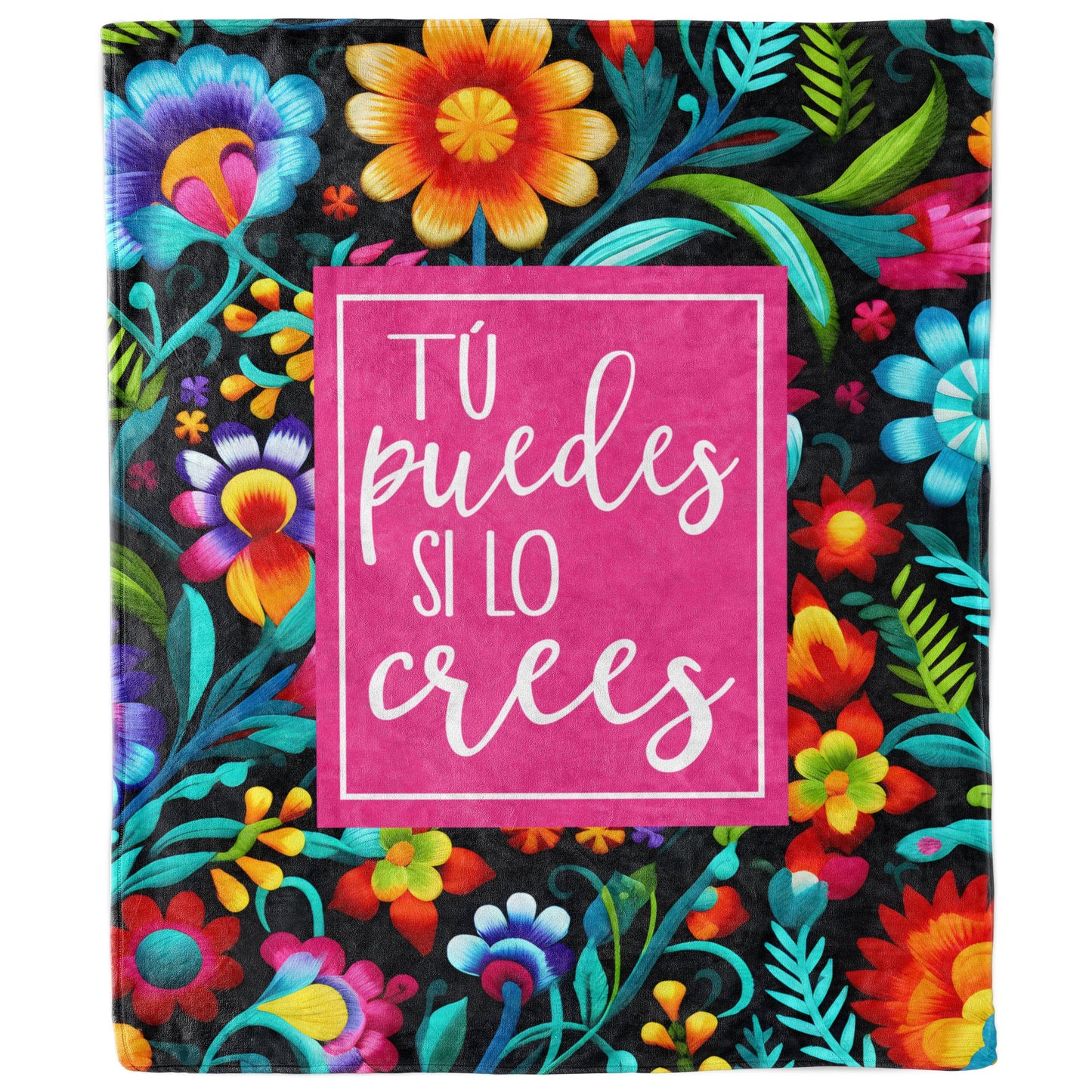 Tú Puedes Si Lo Crees Inspirational Fleece Blanket | Hispanic Heritage, Mexican Culture, Motivational Gift, Get Well & Cancer Support Blanket-Luxe Palette