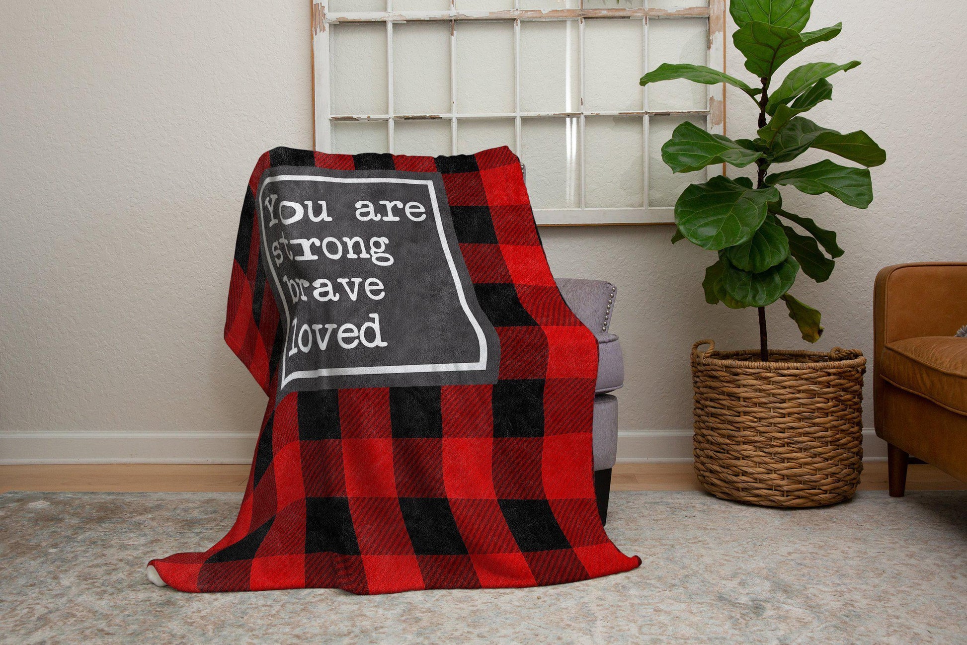 You Are Strong Brave Loved Buffalo Plaid Blanket-Luxe Palette