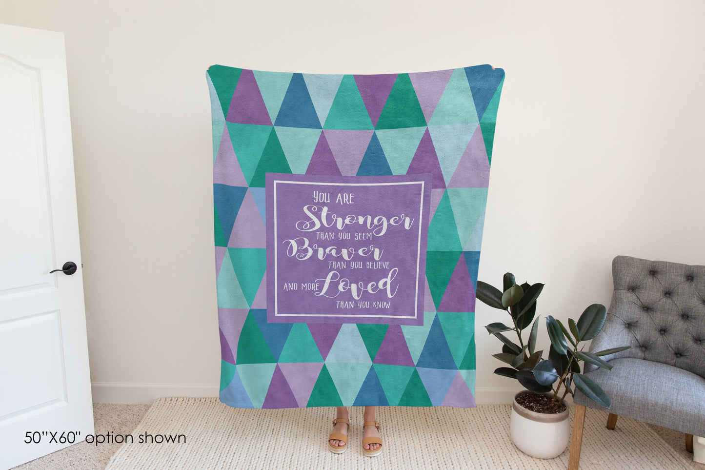 You Are Stronger Braver More Loved Geometric Inspirational Blanket-Luxe Palette
