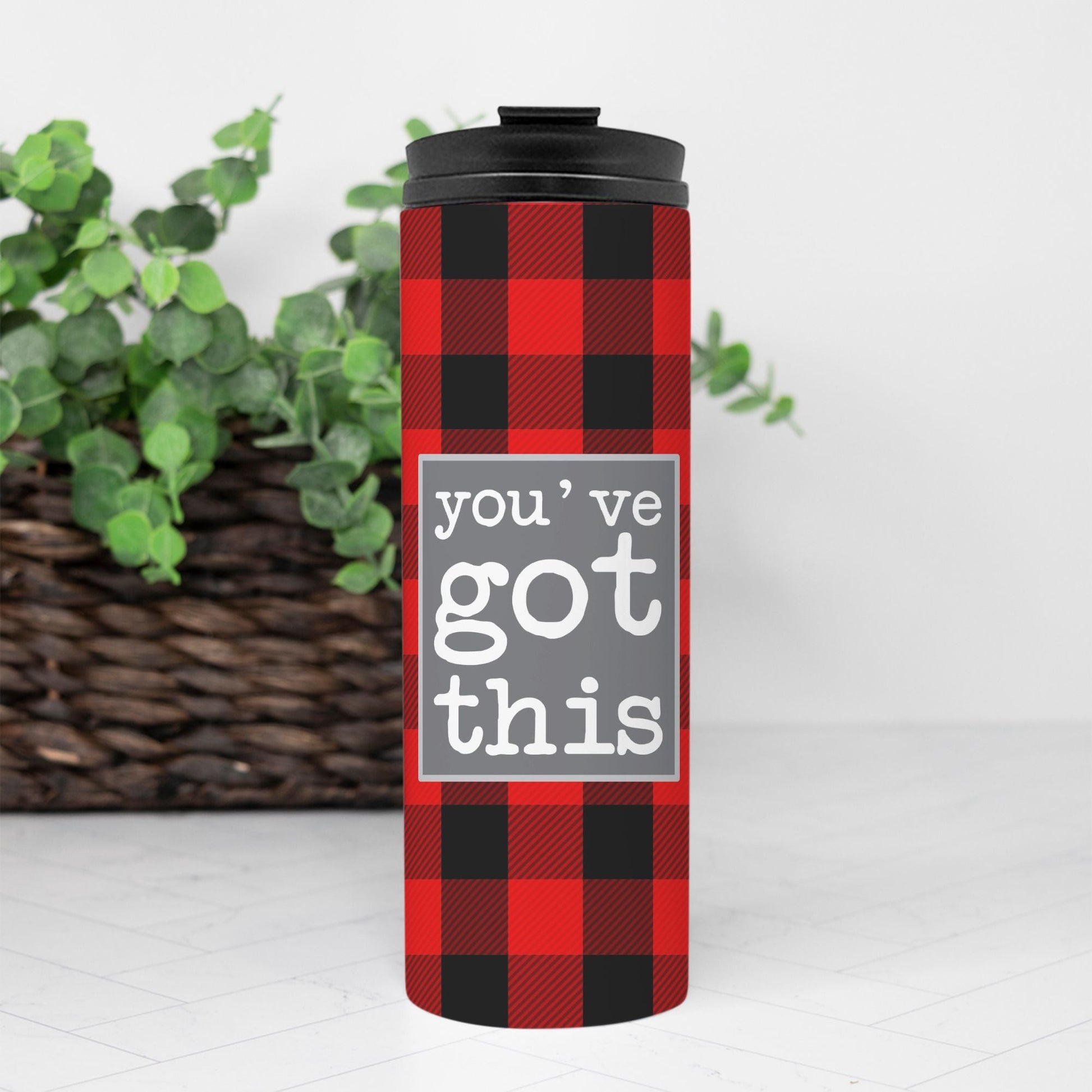 You've Got This Buffalo Plaid Thermal Travel Tumbler | 16oz Stainless Steel Mug | Insulated Coffee Cup for Men | Motivational Drinkware-Luxe Palette