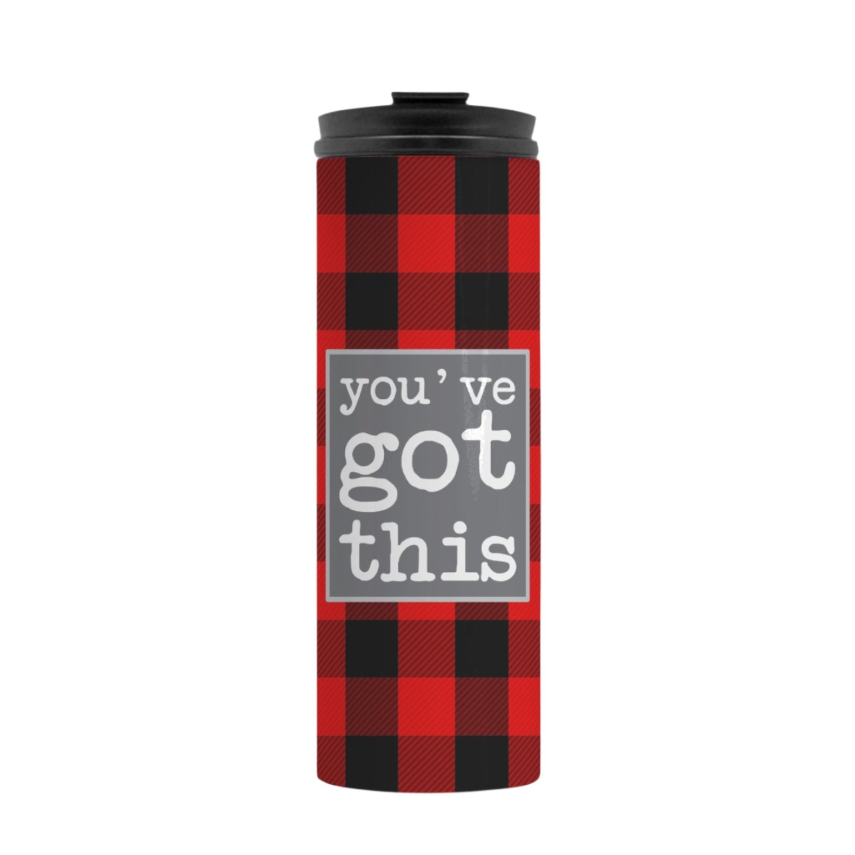 You've Got This Buffalo Plaid Thermal Travel Tumbler | 16oz Stainless Steel Mug | Insulated Coffee Cup for Men | Motivational Drinkware-Luxe Palette