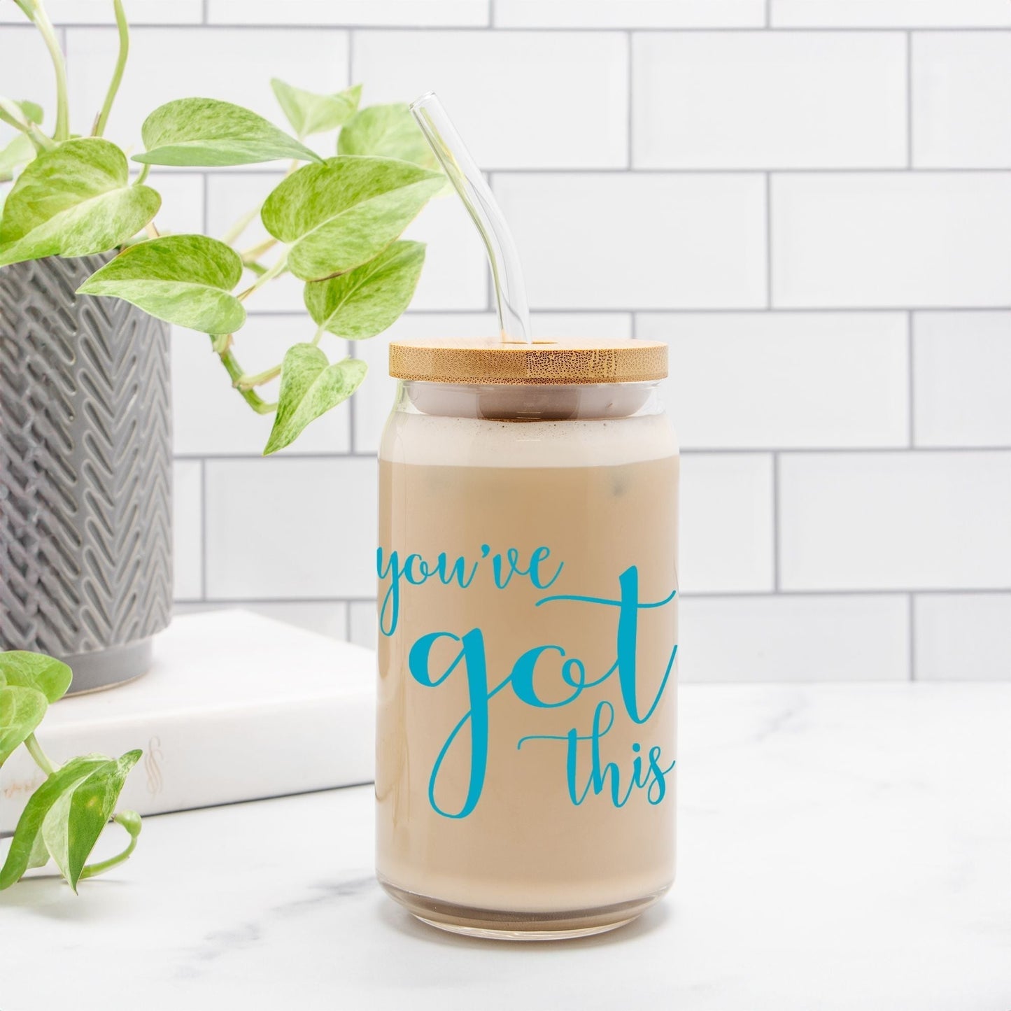 You’ve Got This Glass Can, 16oz Blue | Motivational Drinkware, Inspirational Gift for Daily Positive Affirmations-Luxe Palette