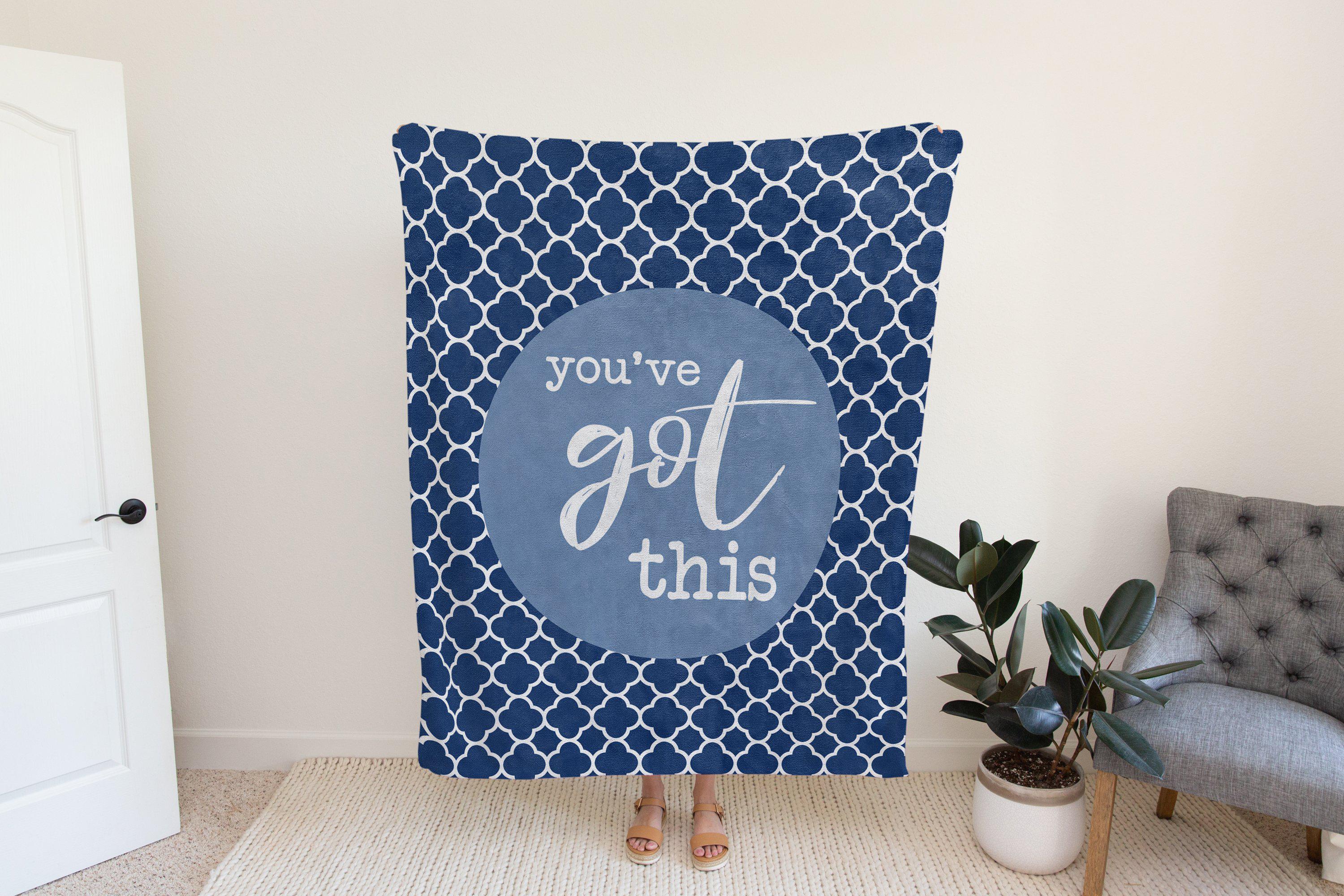 You ve Got This Quatrefoil Blanket in Blue Cancer Gift Baby Gift Chemo Blanket Luxe Palette