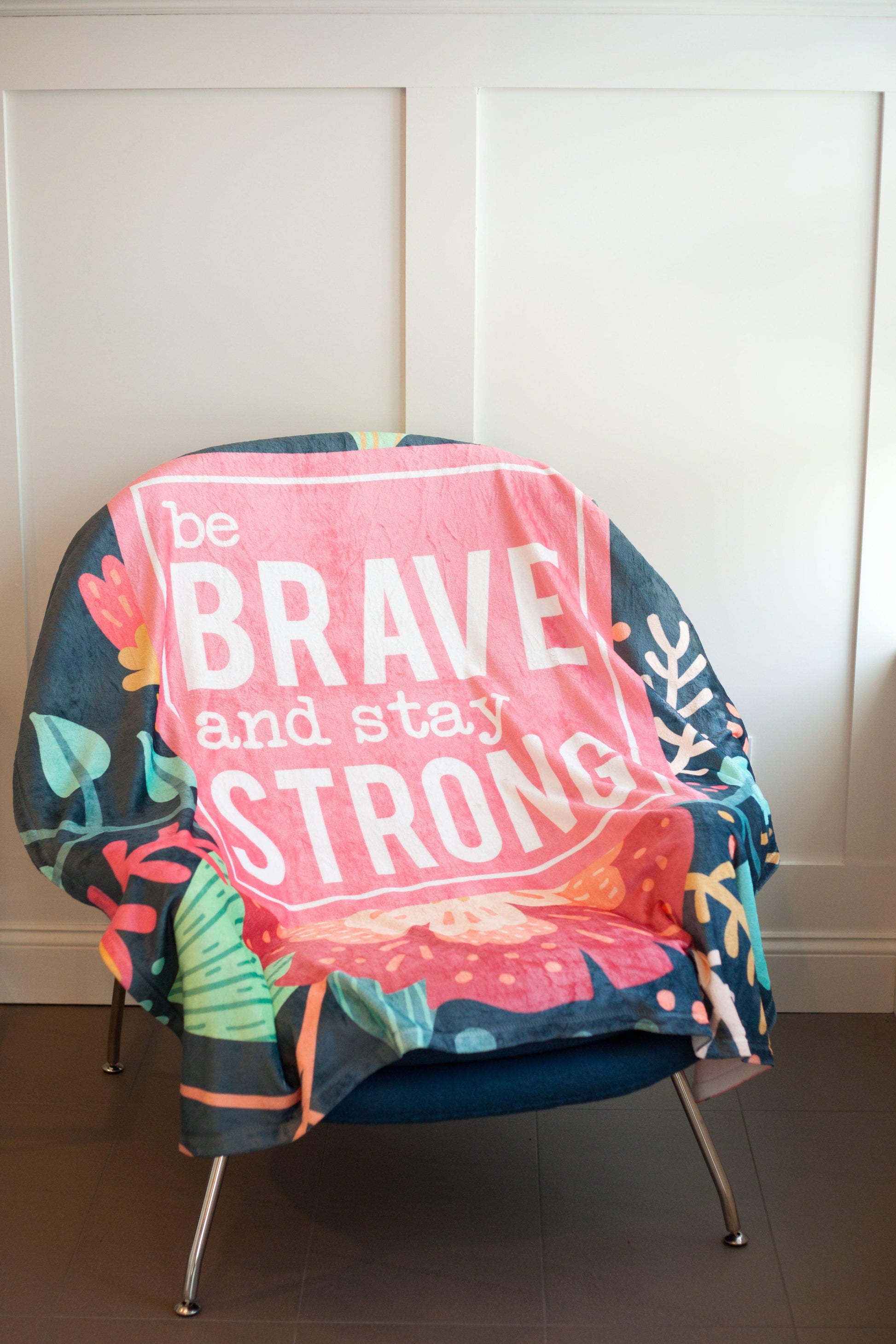 Be Brave and Stay Strong Floral Inspirational Quote Blanket-Luxe Palette