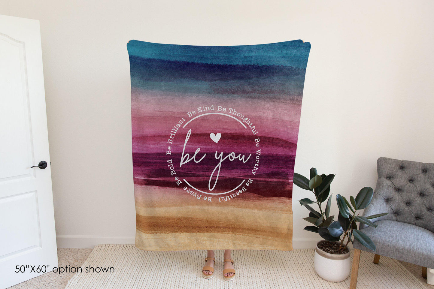 Be You Watercolor Ombre Inspirational Blanket-Luxe Palette