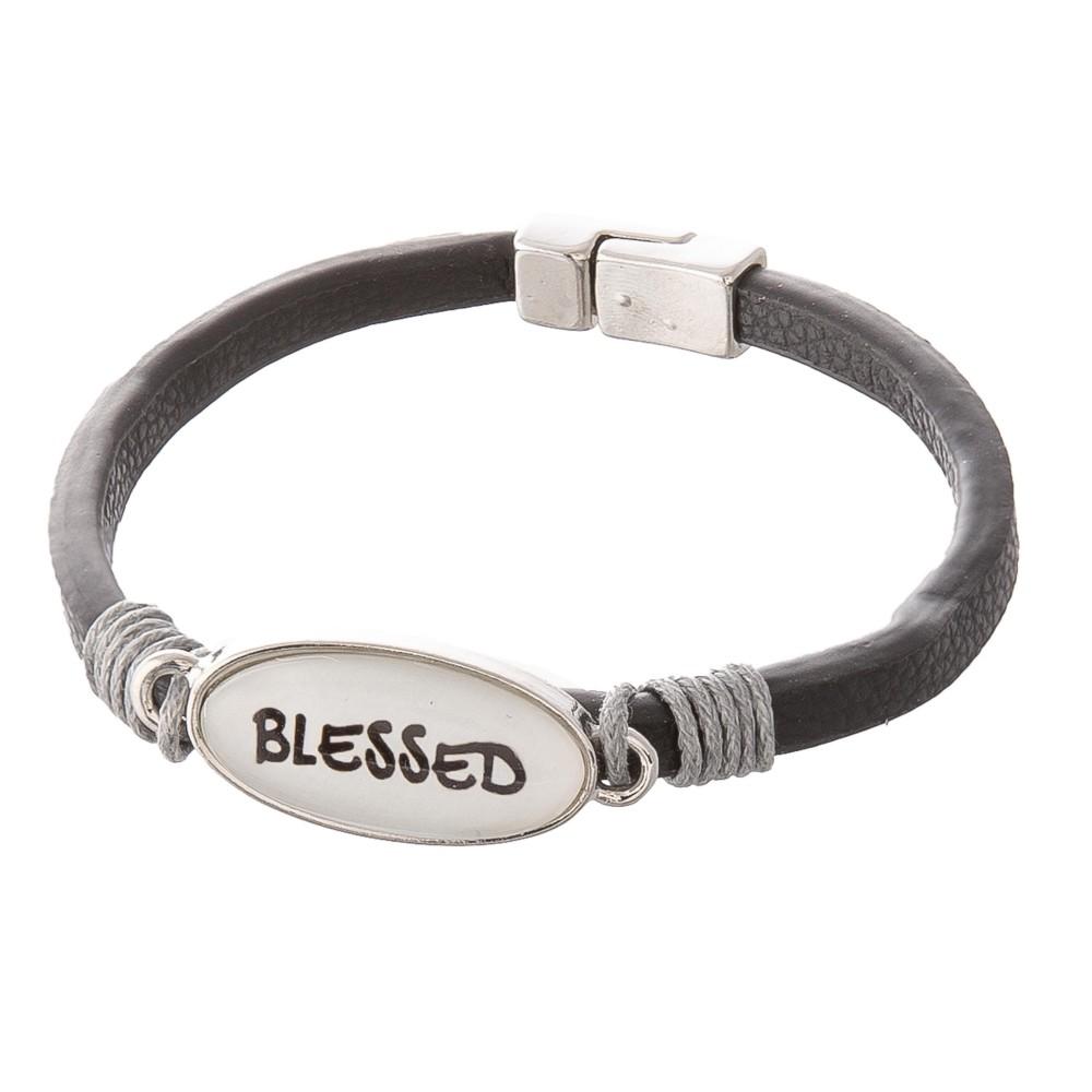 Blessed Faux Leather Motivational Bracelet-Luxe Palette