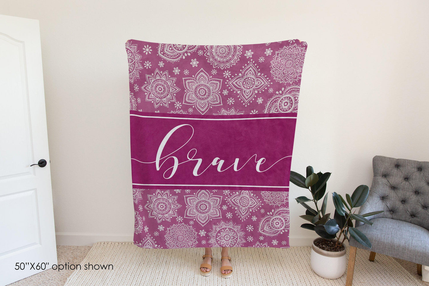 Brave Mandala Inspirational Quote Blanket-Luxe Palette