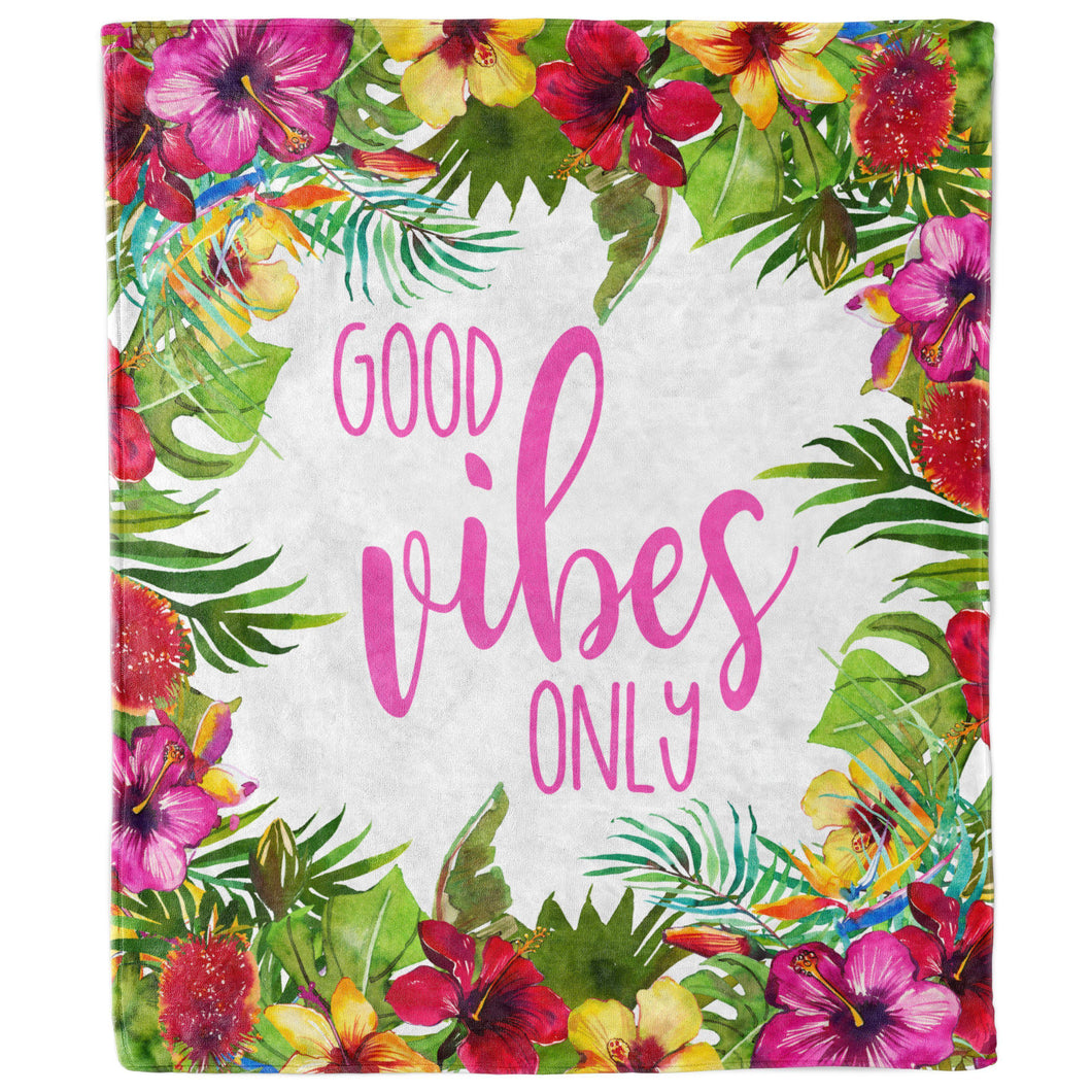 Good Vibes Only Tropical Hawaiian Flower Blanket-Luxe Palette