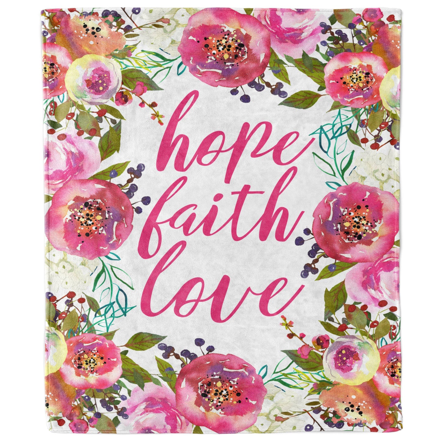 Hope Faith Love Floral Inspirational Quote Blanket-Luxe Palette