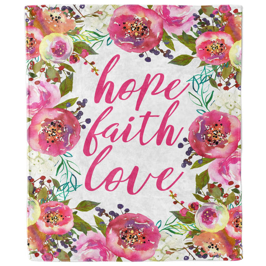 Hope Faith Love Floral Inspirational Quote Blanket-Luxe Palette