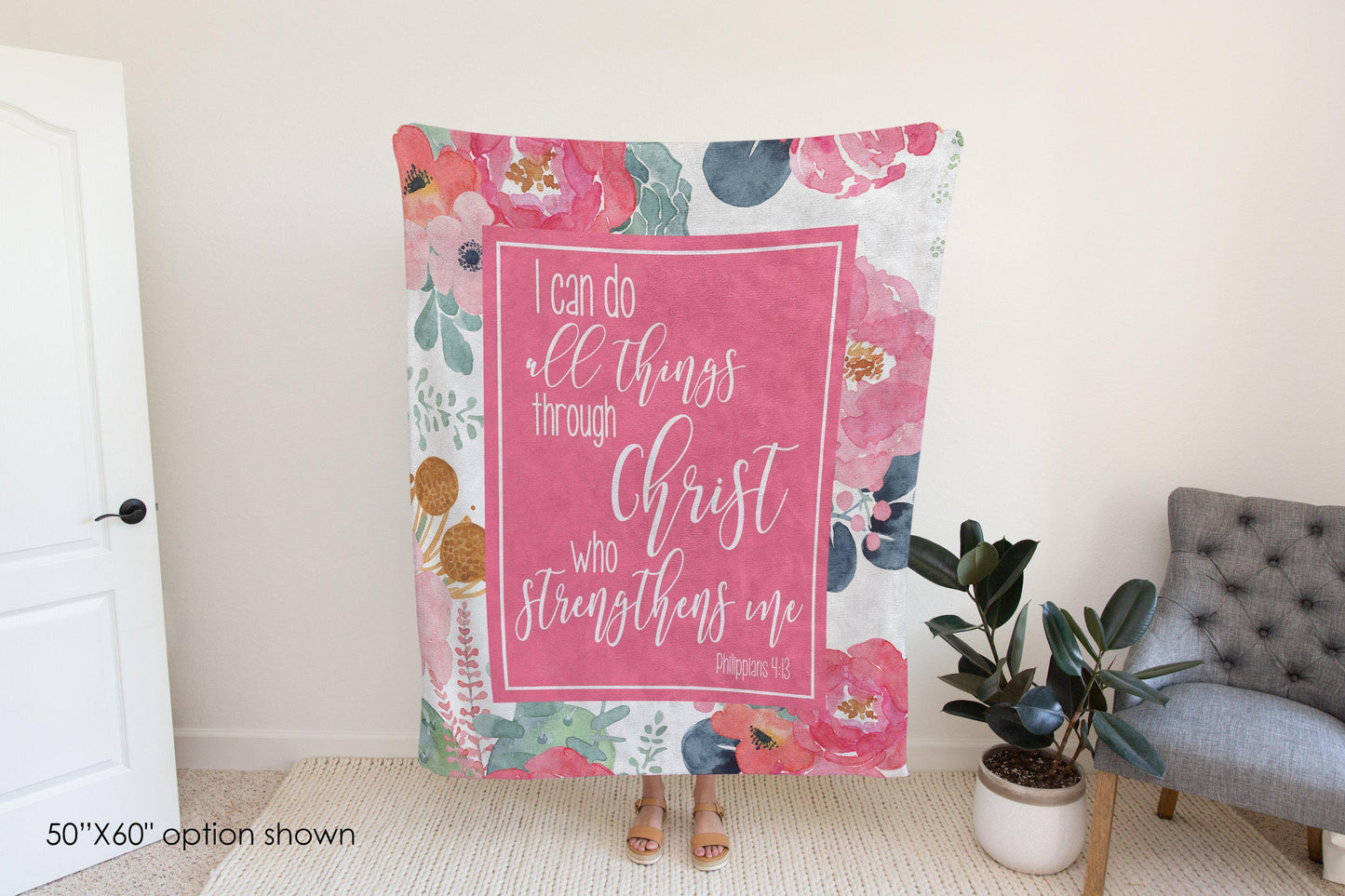 I Can Do All Things Through Christ Blanket, Philippians 4:13 Christian Encouragement Gift-Luxe Palette