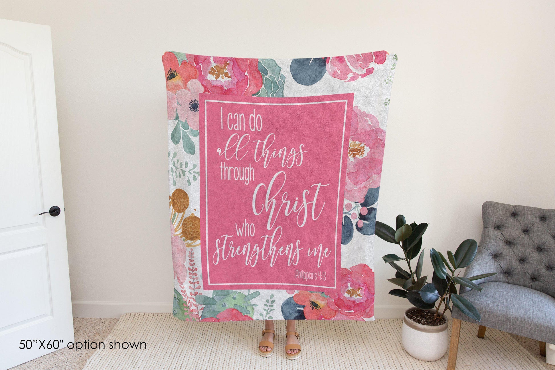 I Can Do All Things Through Christ Blanket, Philippians 4:13 Christian Encouragement Gift-Luxe Palette