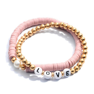 Love Pink and Gold Inspirational Bracelet Set-Luxe Palette