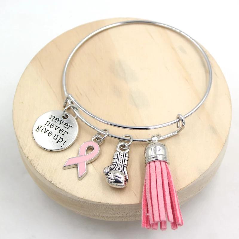 Never Give Up Breast Cancer Awareness Charm Bracelet-Luxe Palette