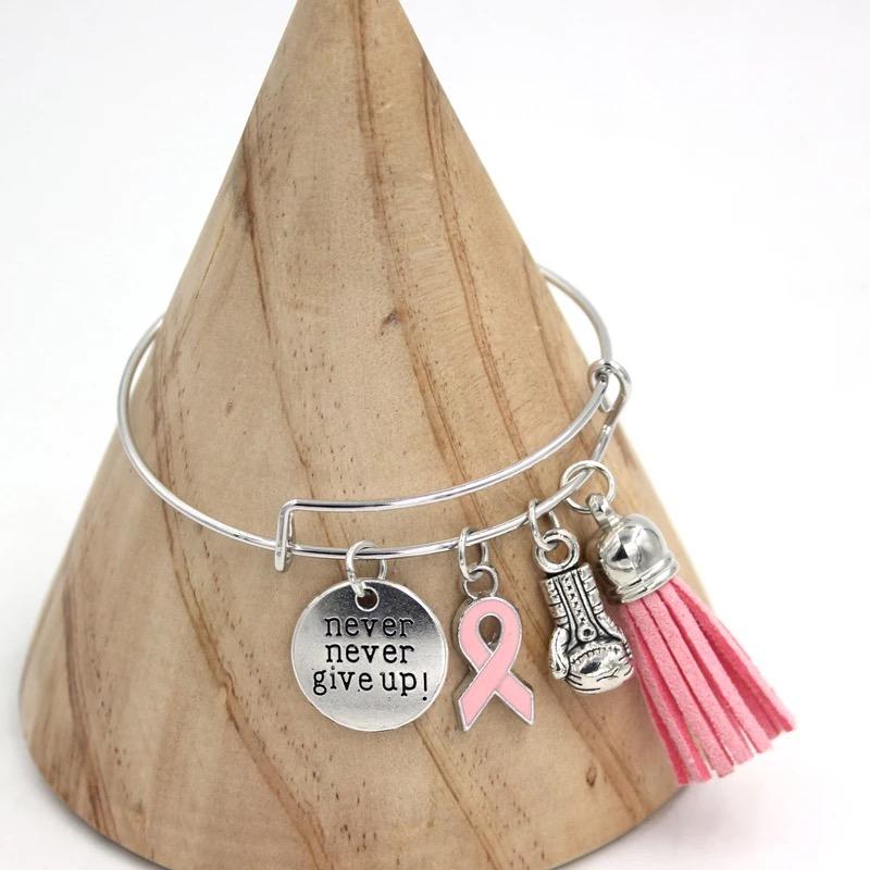 Never Give Up Breast Cancer Awareness Charm Bracelet-Luxe Palette
