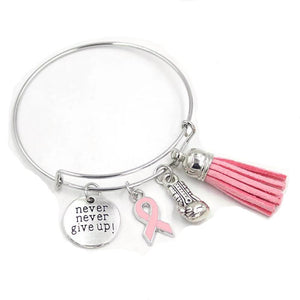 Never Give Up Breast Cancer Awareness Charm Bracelet-Luxe Palette